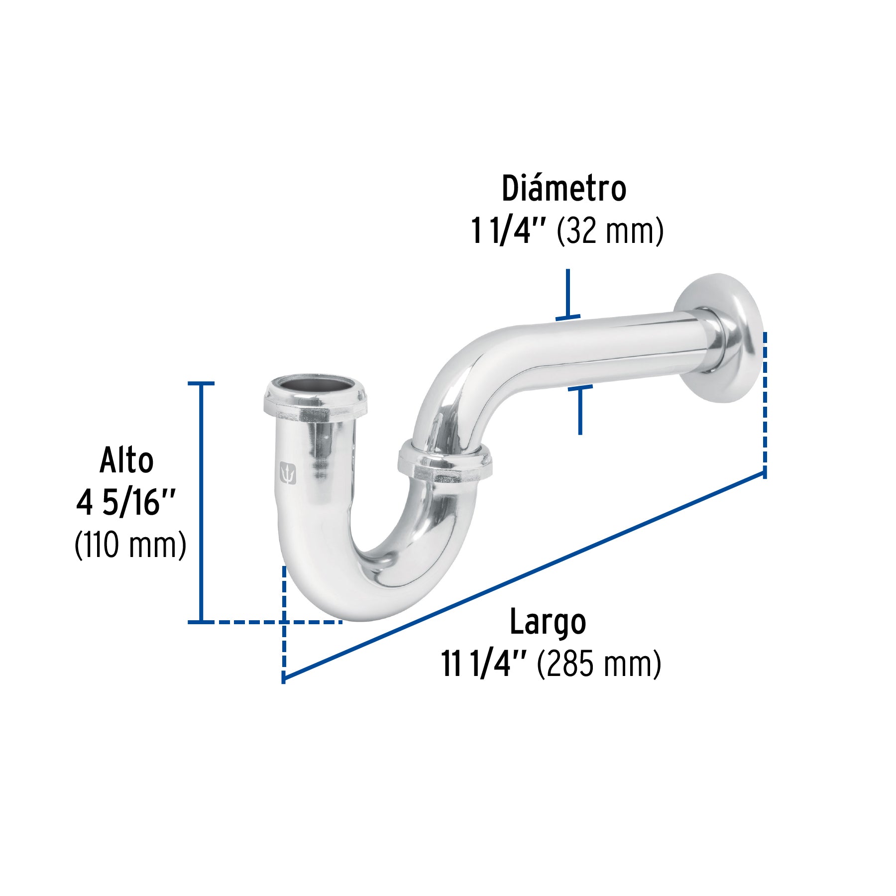 Céspol 1-1/4", sin contra, latón cromo, para lavabo, FOSET