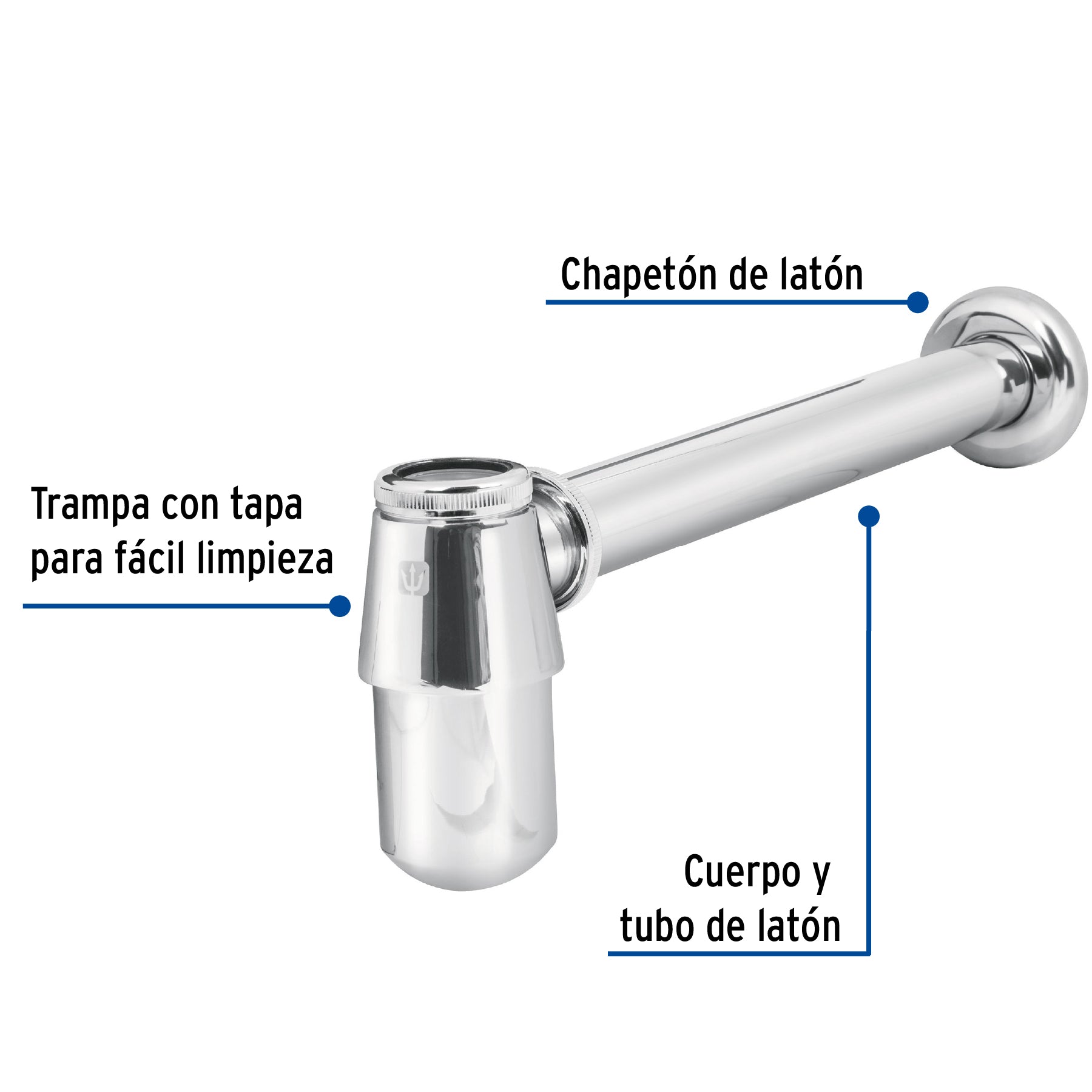 Céspol de bote 1-1/4", sin contra, latón cromo, para lavabo