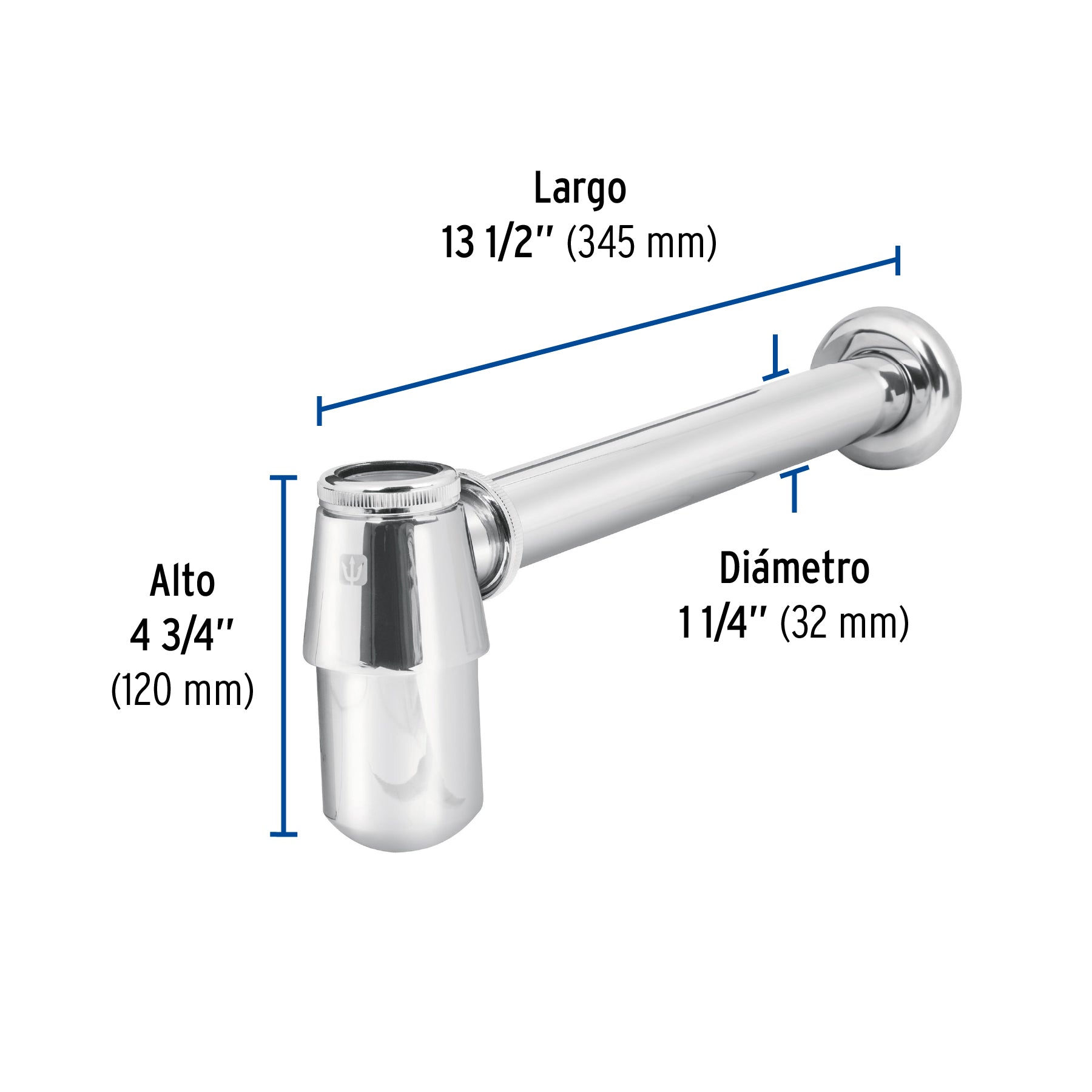 Céspol de bote 1-1/4", sin contra, latón cromo, para lavabo