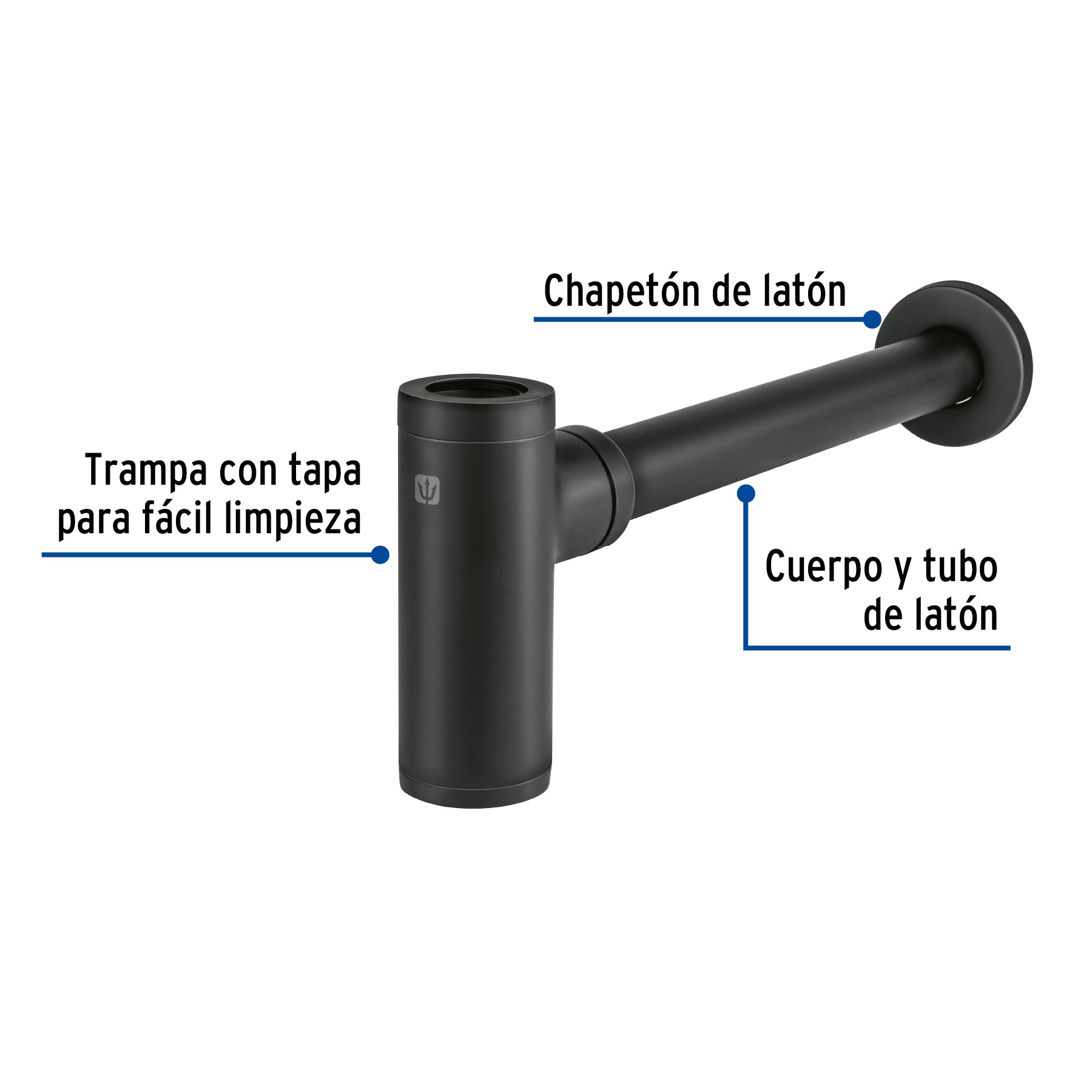 Céspol de bote minimalista 1 1/4", negro, para lavabo, FOSET