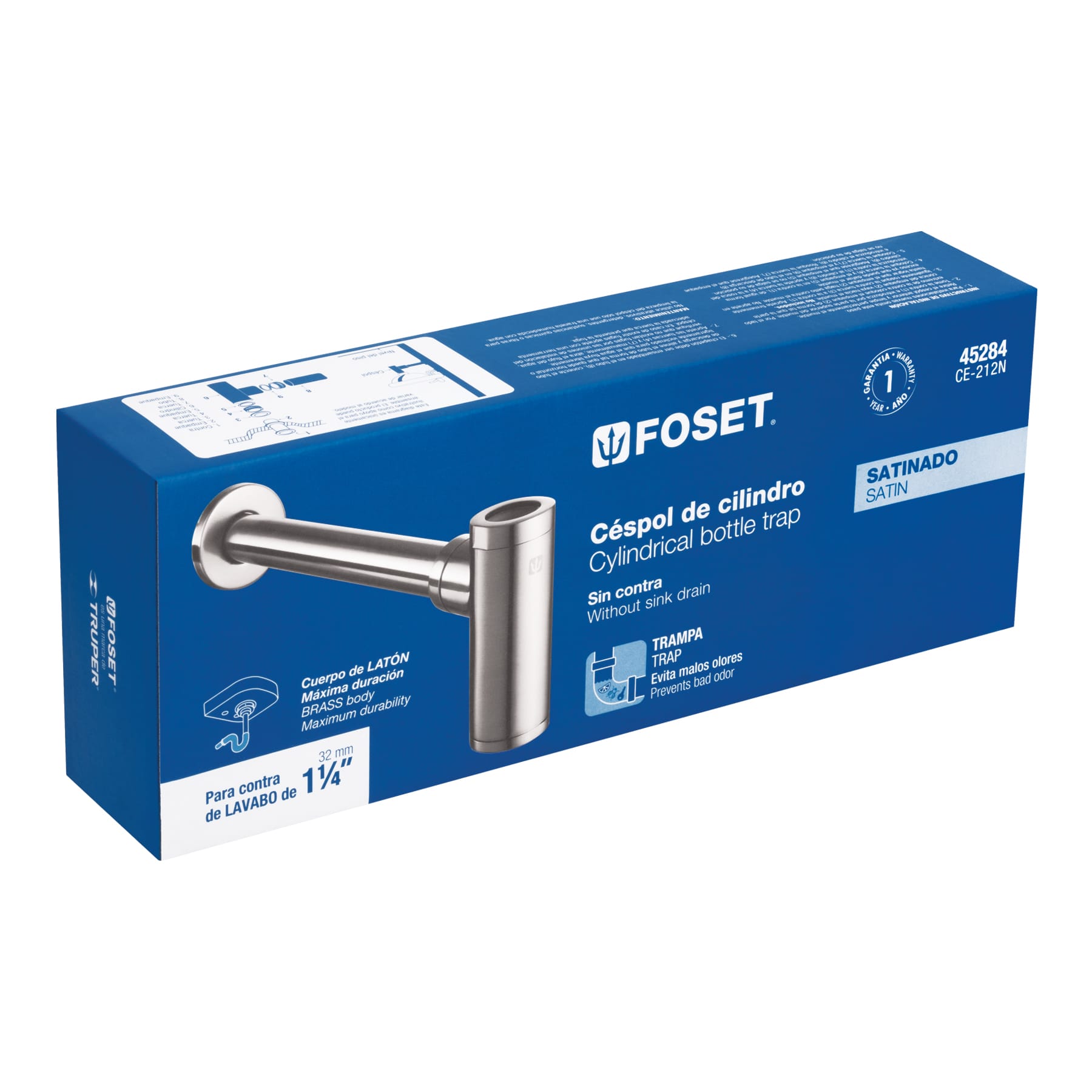 Céspol de bote minimalista 1 1/4", satín, para lavabo, FOSET