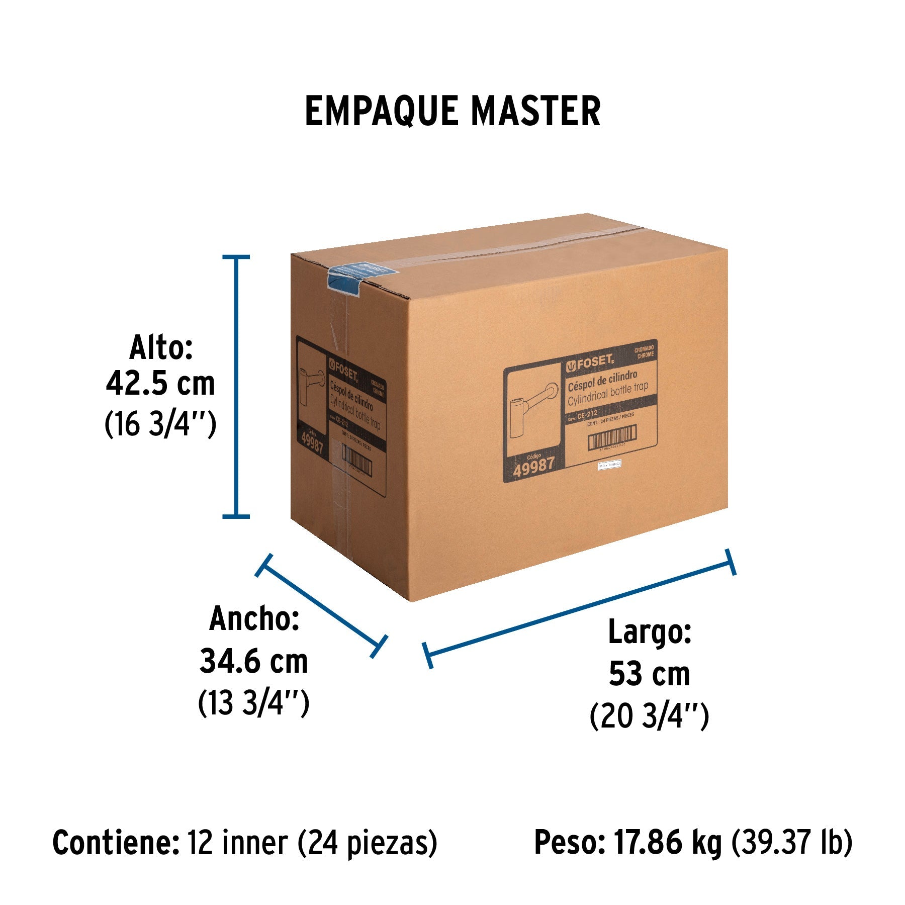Céspol de bote minimalista 1 1/4", cromo, para lavabo, FOSET - Empaque