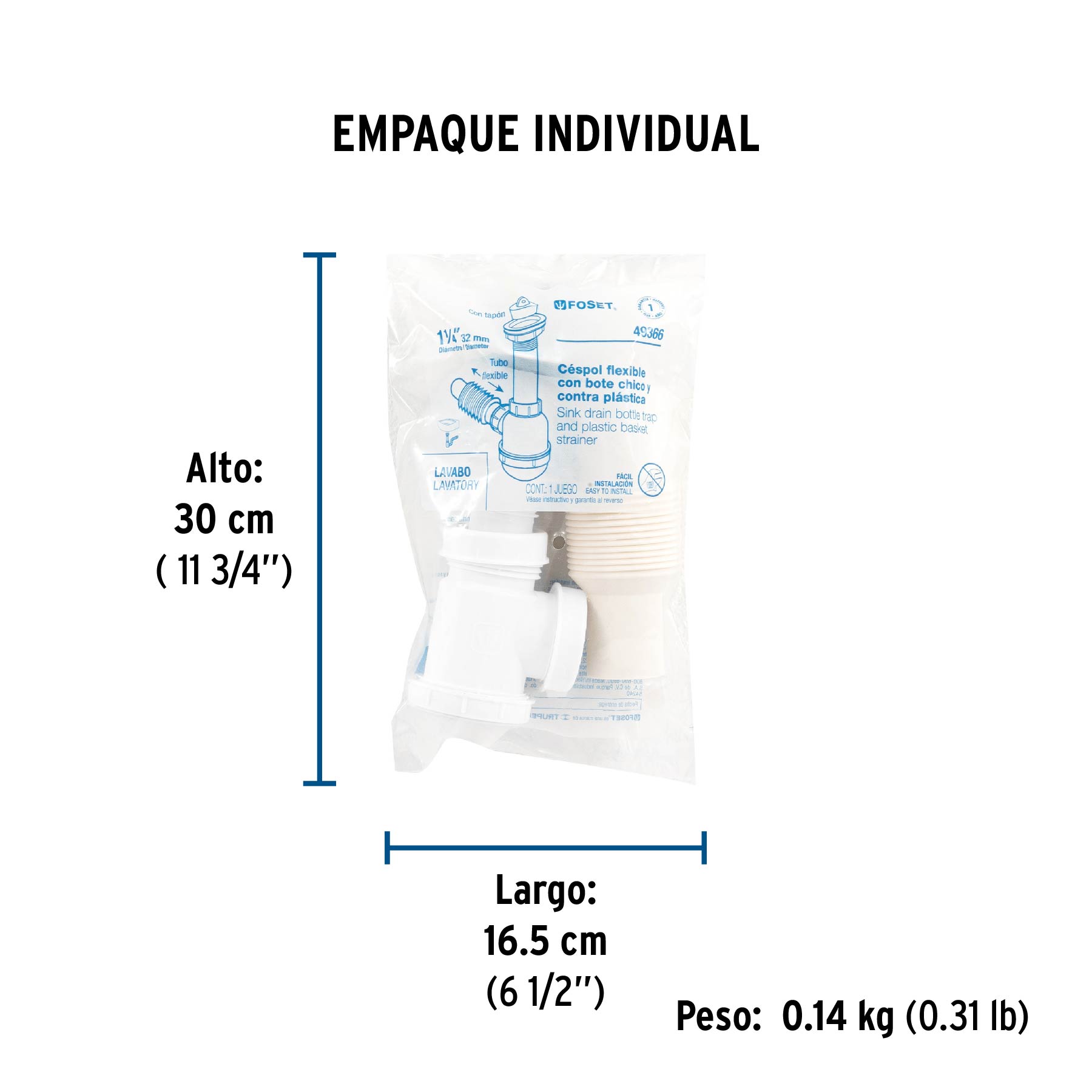Céspol de bote de polietileno con contra, para lavabo, FOSET - Empaque