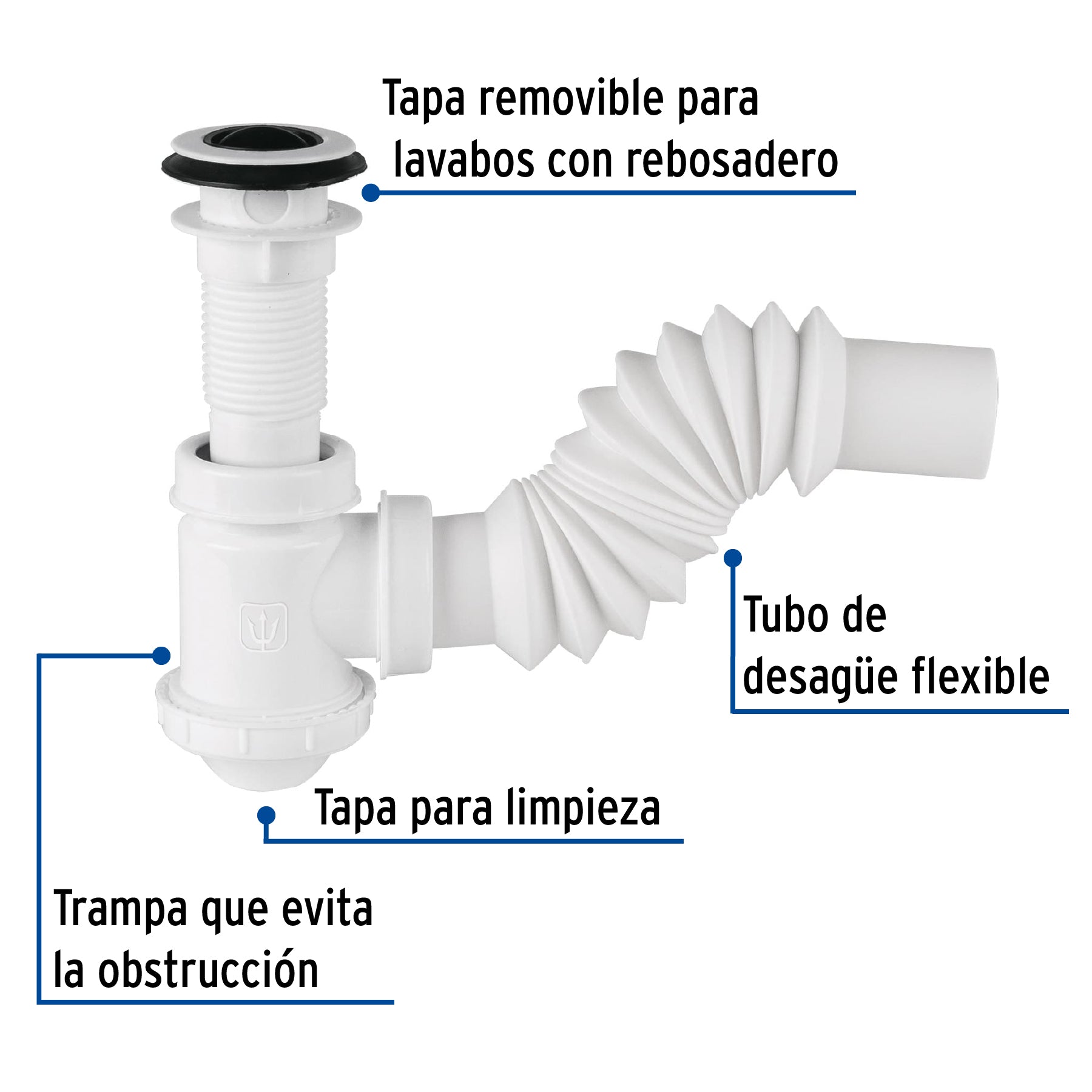 Céspol de bote de polietileno con contra, para lavabo, FOSET