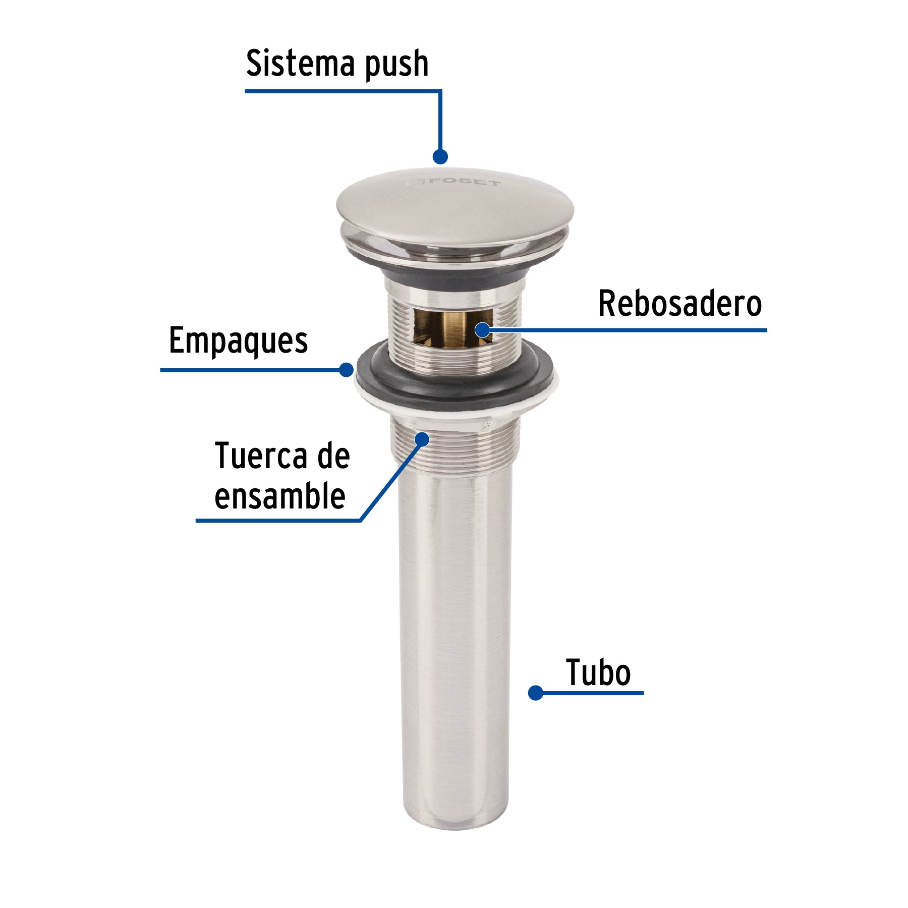 Contra para lavabo, con rebosadero, tipo hongo, satín