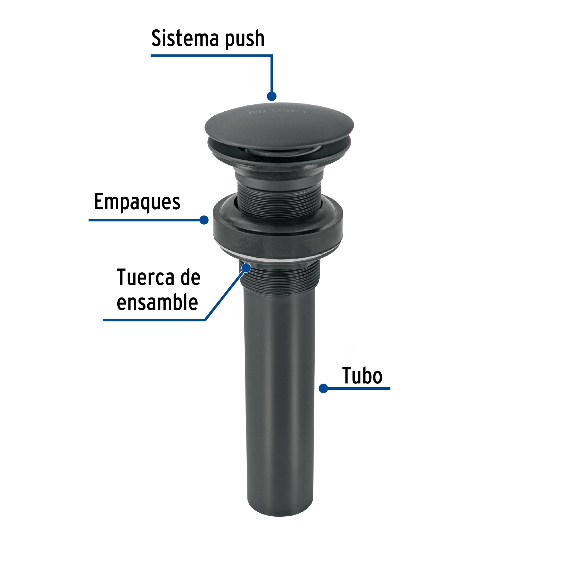 Contra para lavabo, sin rebosadero, tipo hongo, negro