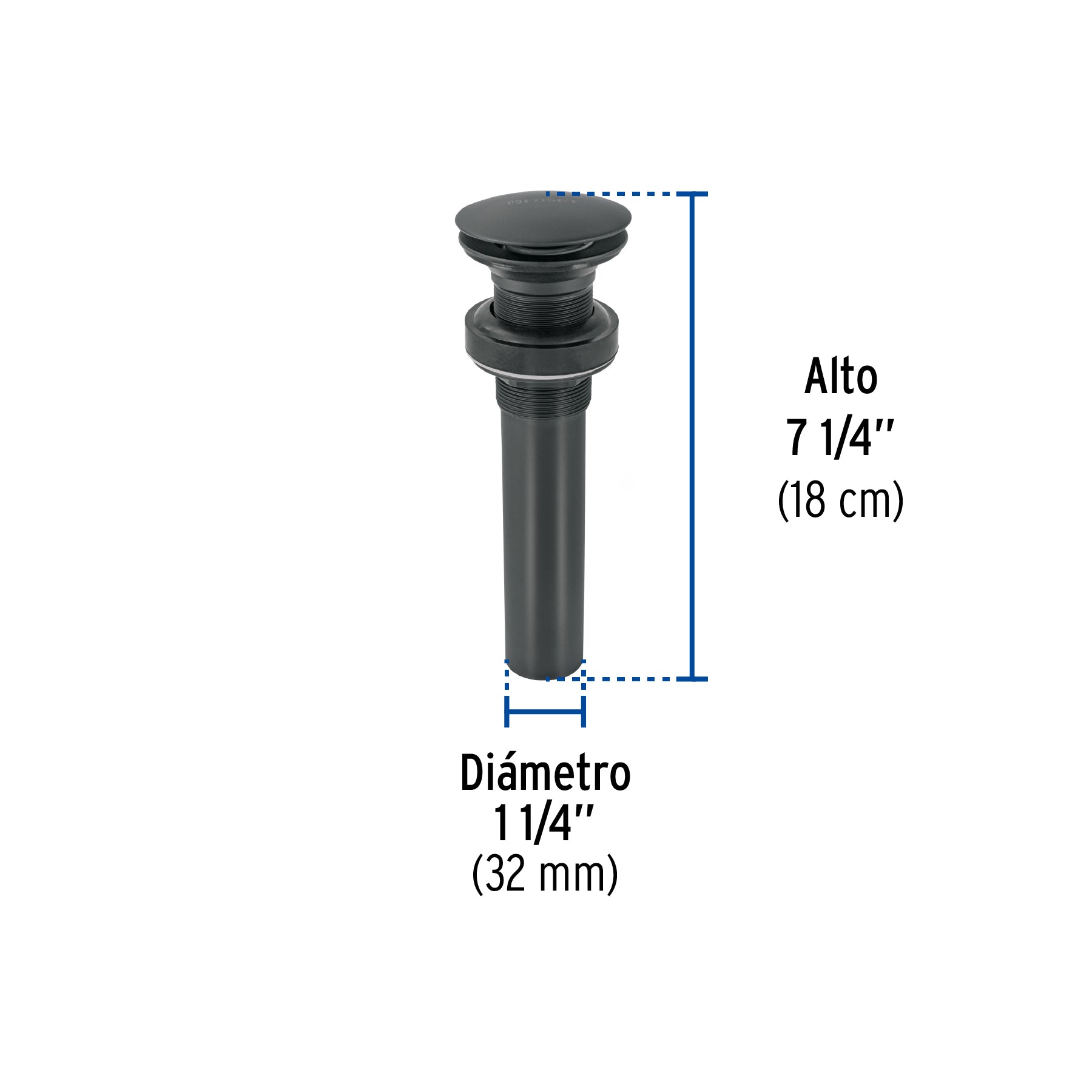 Contra para lavabo, sin rebosadero, tipo hongo, negro