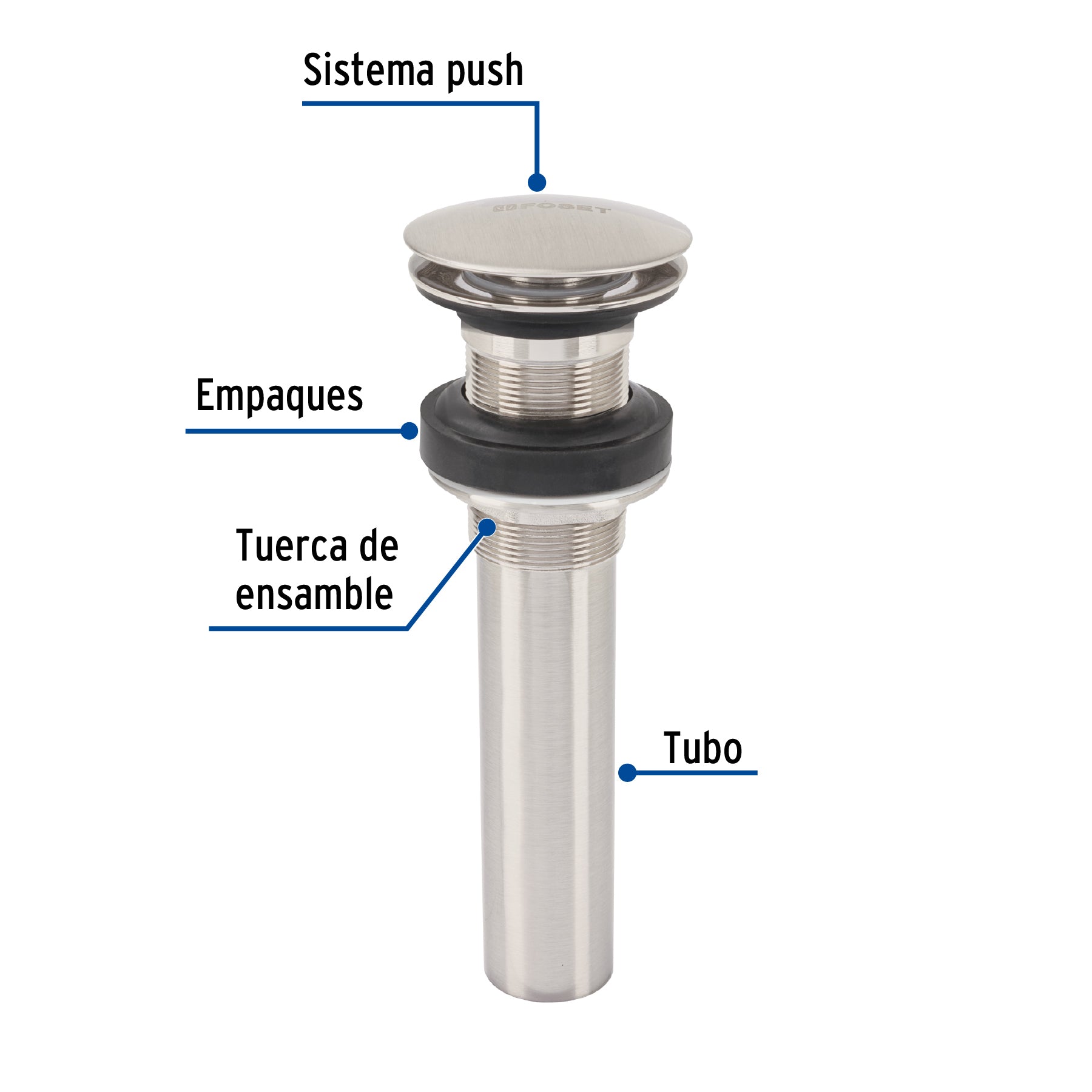 Contra para lavabo, sin rebosadero, tipo hongo, satín