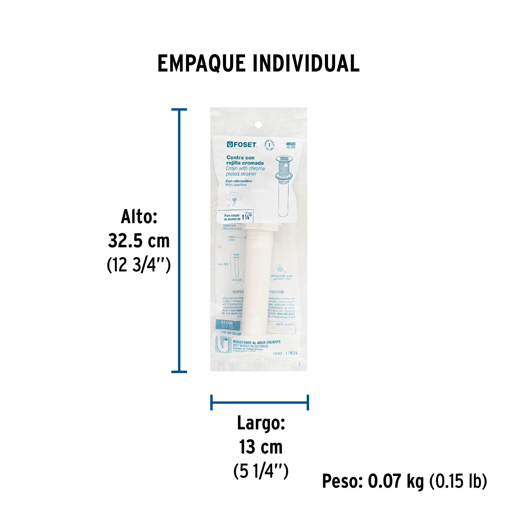 Contra de PP con rebosadero, para lavabo, FOSET - Empaque