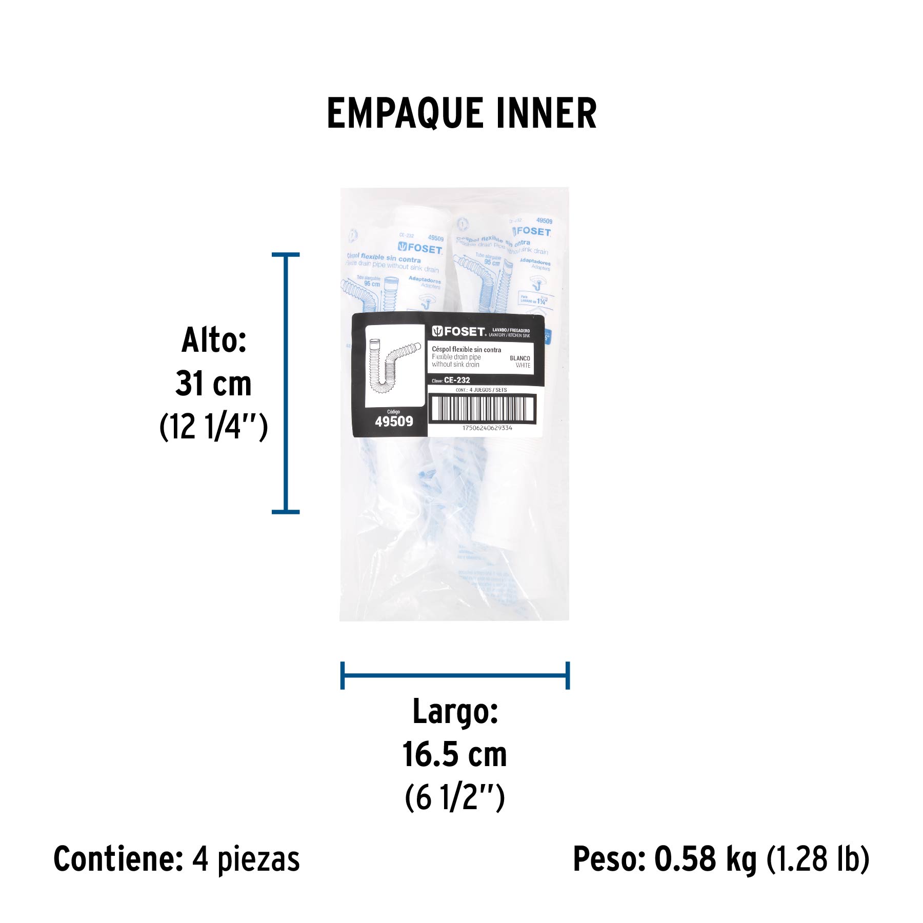 Céspol flexible de polietileno, para lavabo o fregadero - Empaque