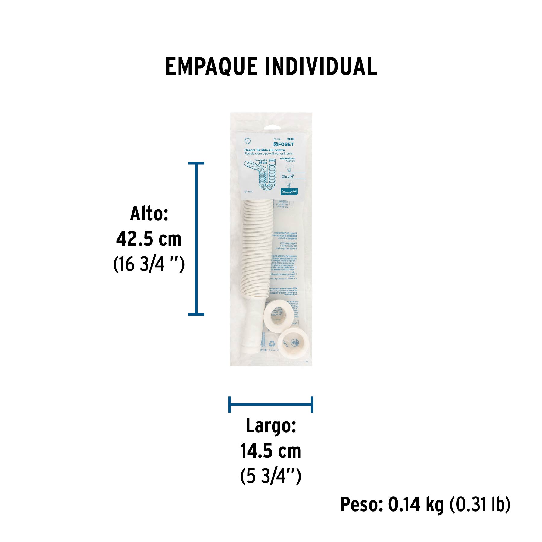 Céspol flexible de polietileno, para lavabo o fregadero - Empaque