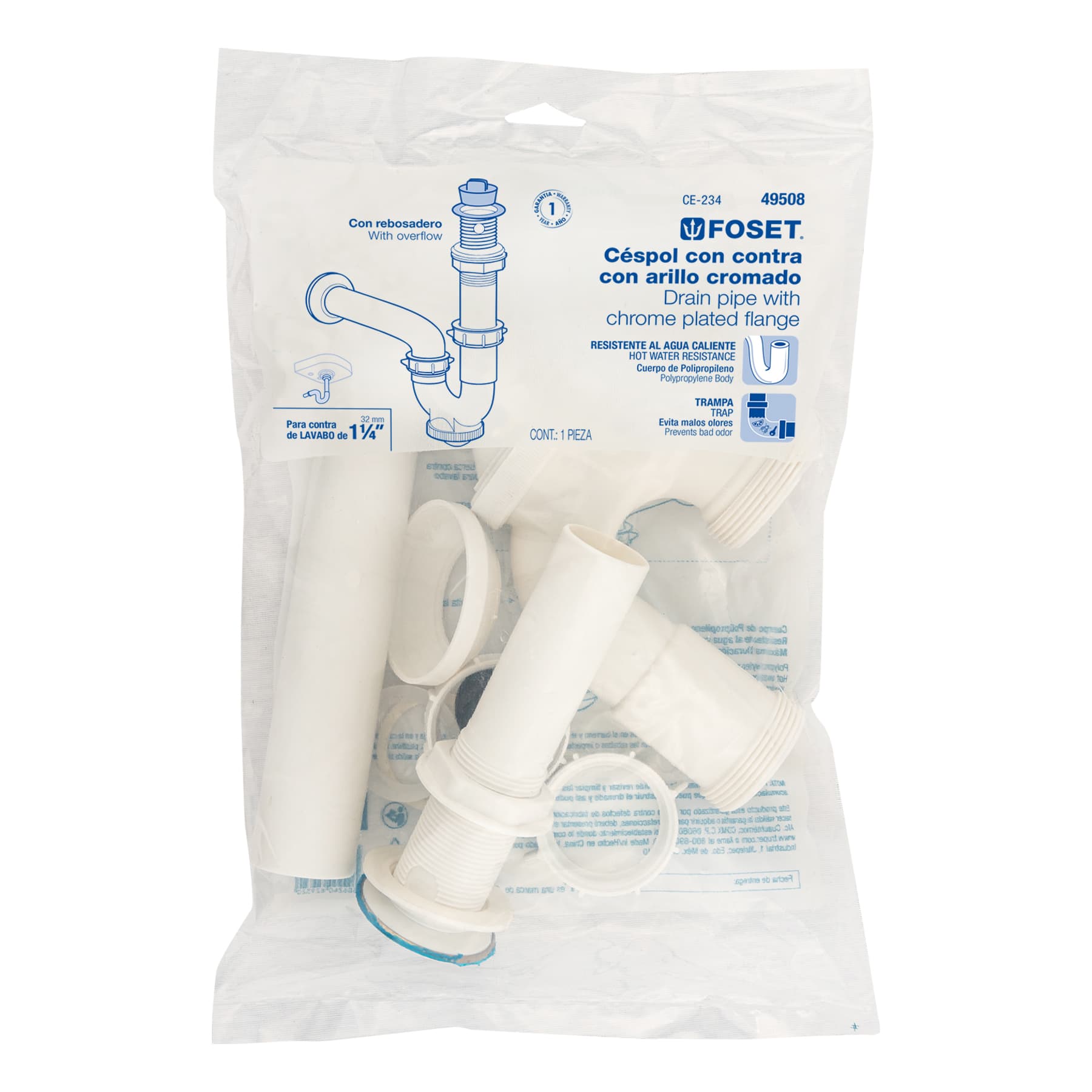 Céspol rígido de ABS con contra, para lavabo, FOSET