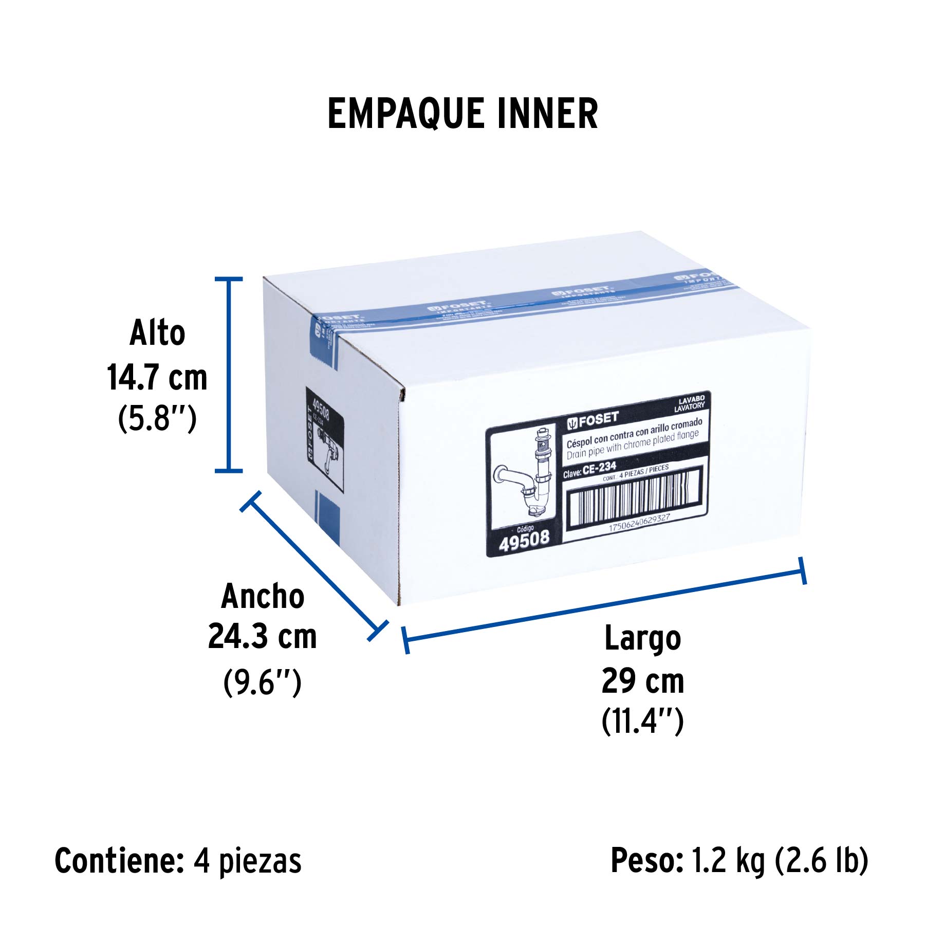 Céspol rígido de ABS con contra, para lavabo, FOSET - Empaque