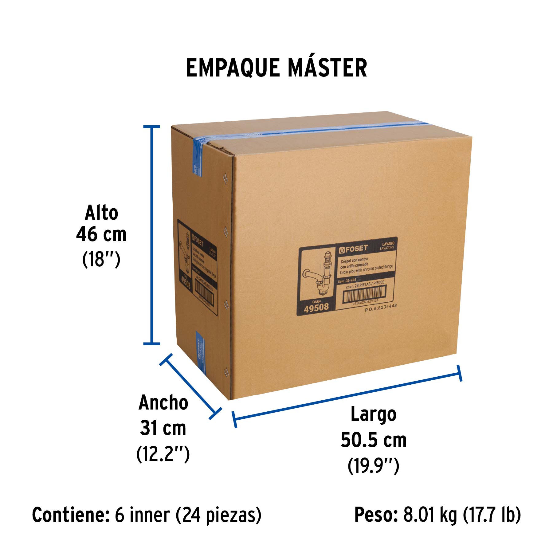 Céspol rígido de ABS con contra, para lavabo, FOSET - Empaque