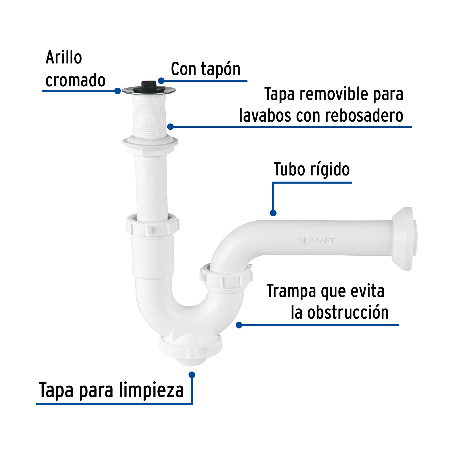 Céspol rígido de ABS con contra, para lavabo, FOSET