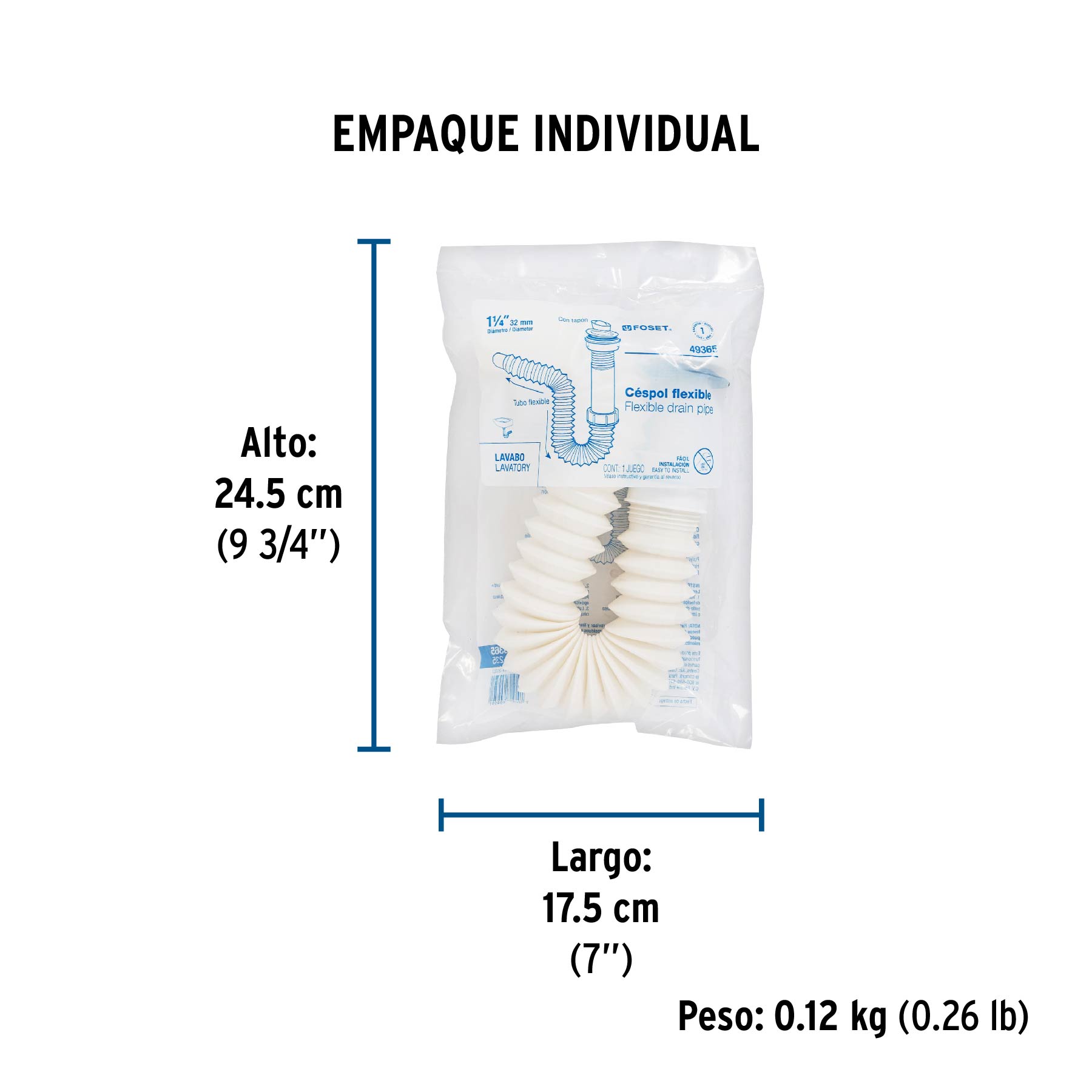 Céspol flexible de polietileno con contra, para lavabo,FOSET - Empaque