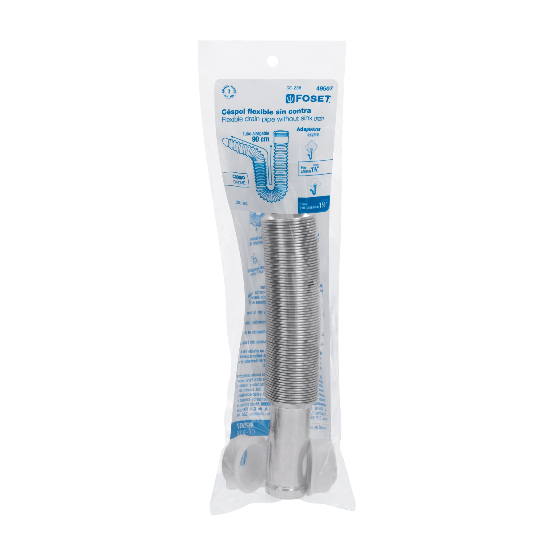 Céspol flexible de polietileno cromado, lavabo o fregadero