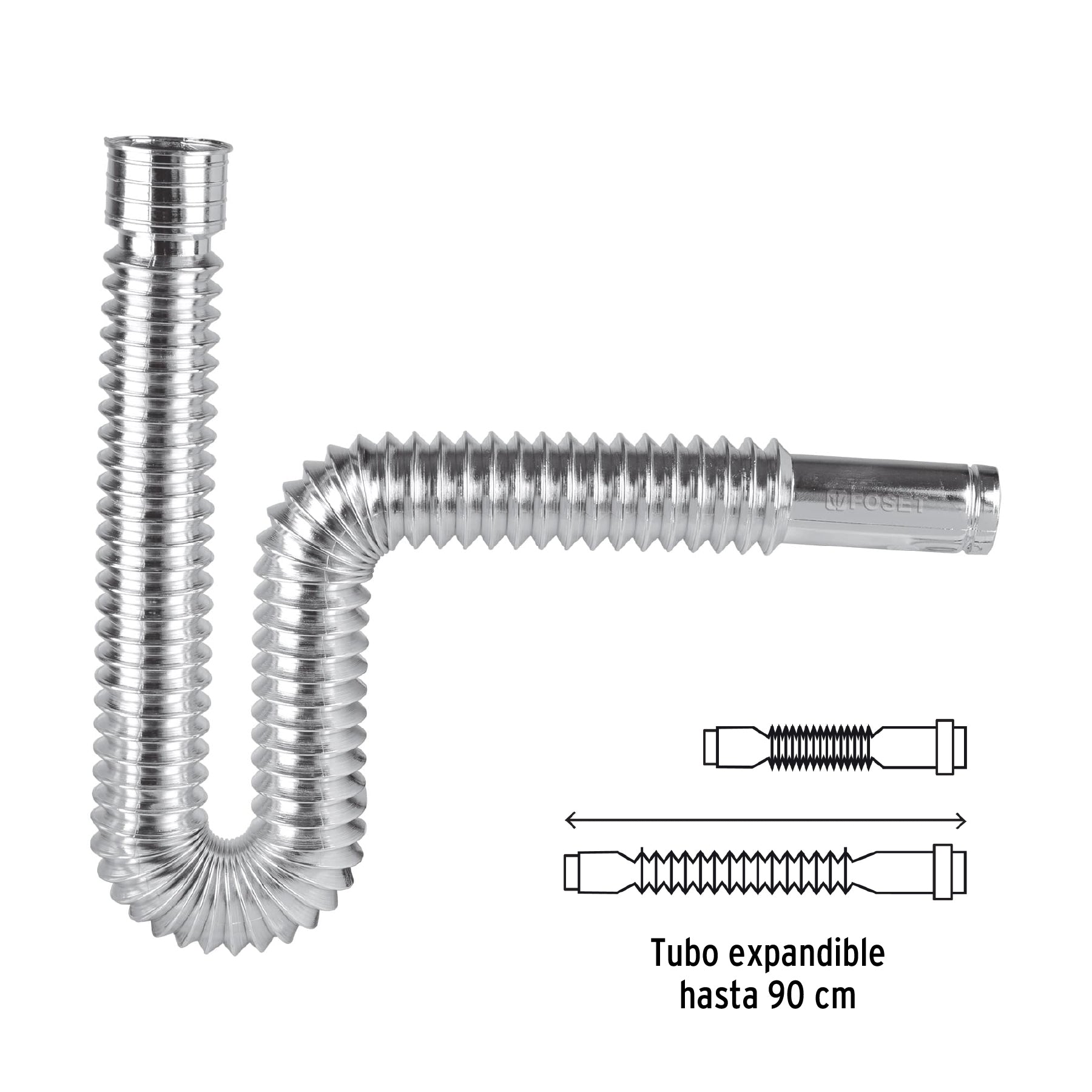 Céspol flexible de polietileno cromado, lavabo o fregadero