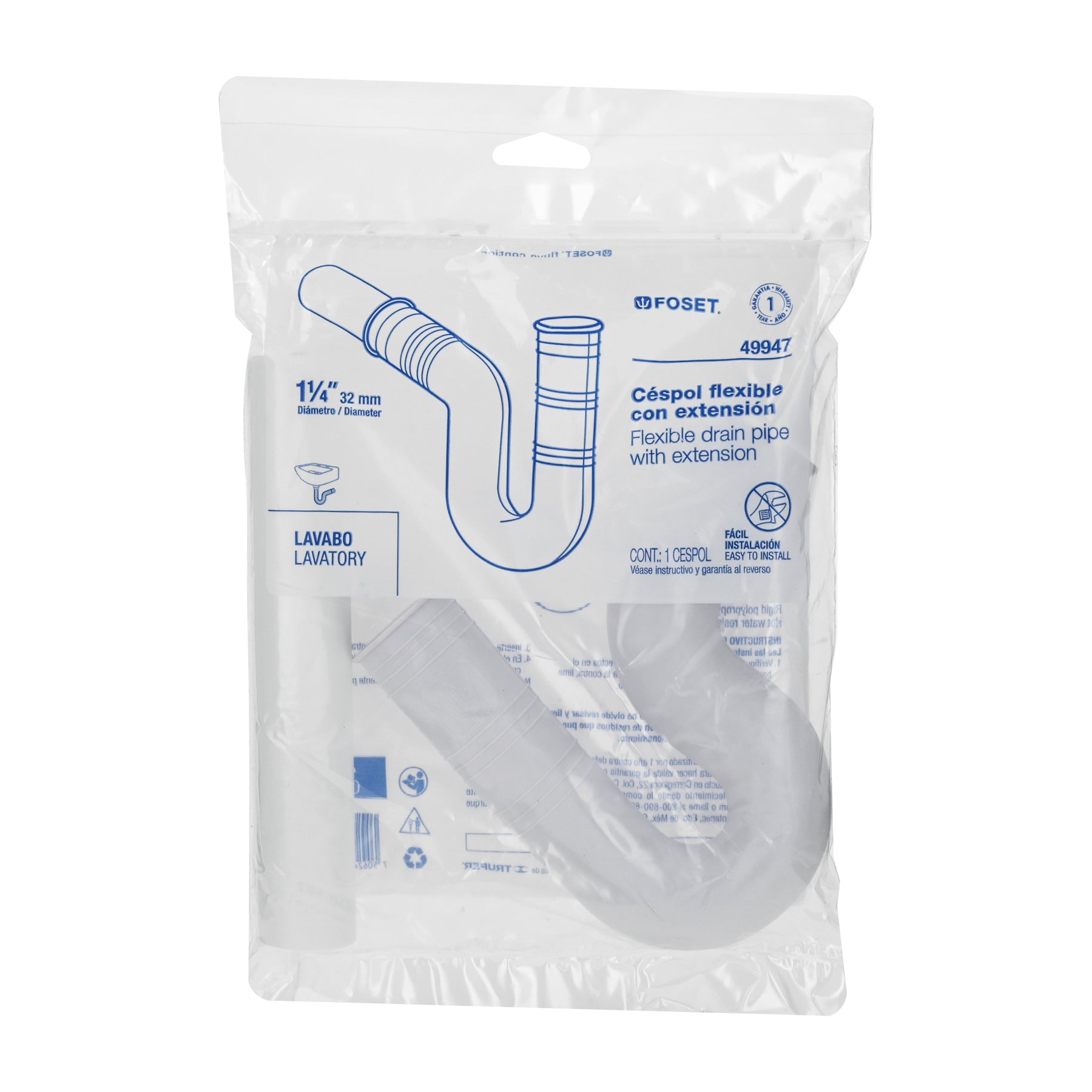 Céspol flexible de PVC, con extensión, para lavabo, FOSET
