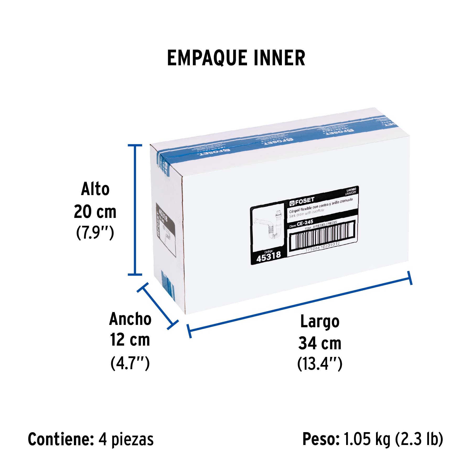 Céspol flexible de PP con contra, para lavabo, con arillo - Empaque