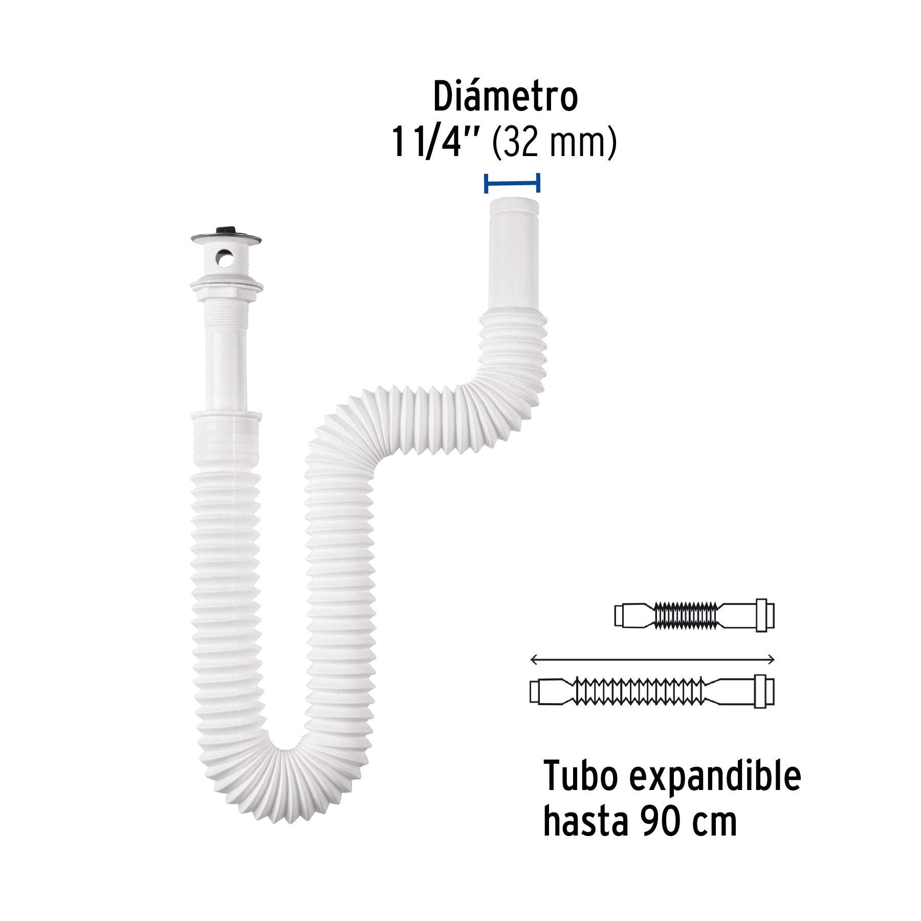 Céspol flexible de PP con contra, para lavabo, con arillo