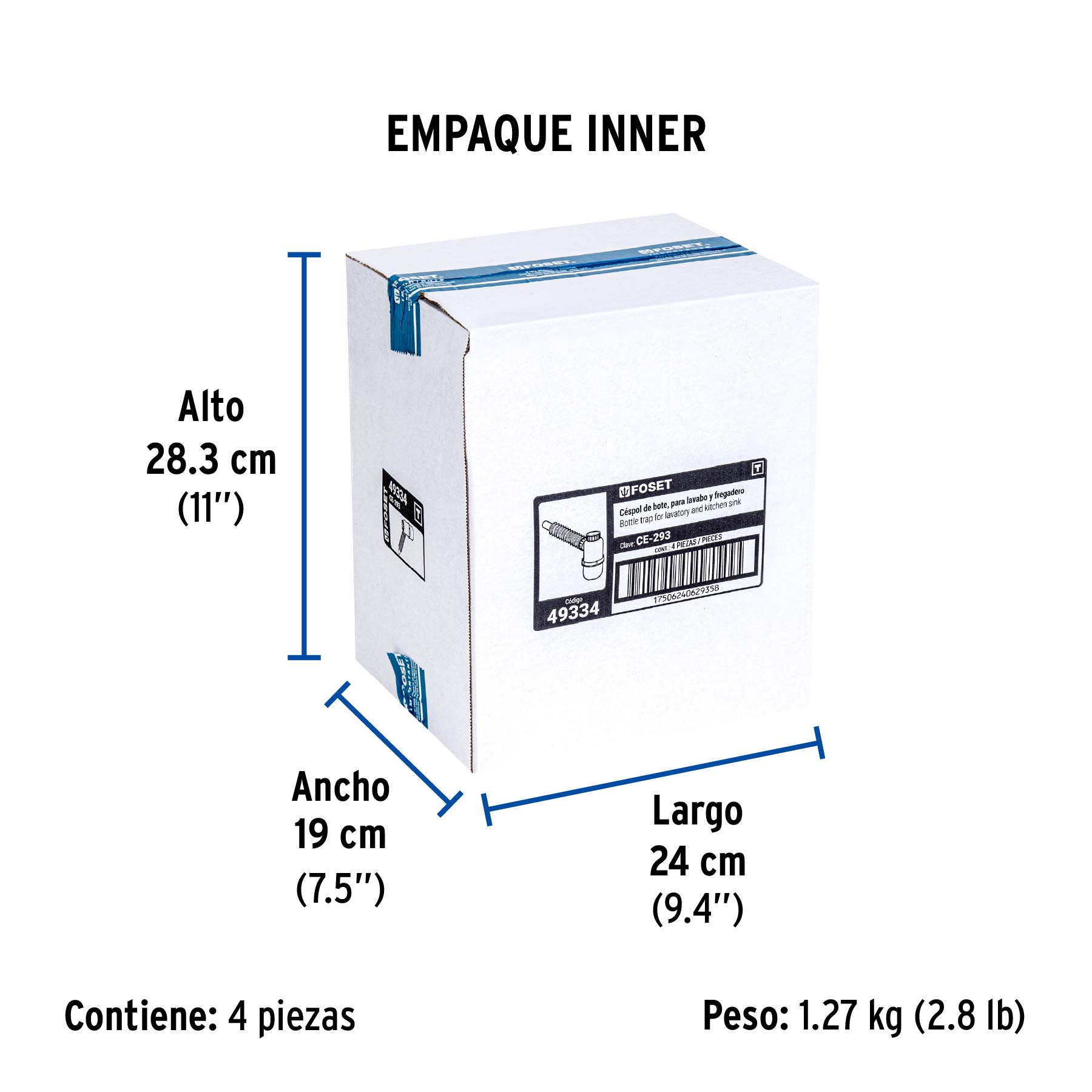 Céspol de bote de PP, para lavabo o fregadero, FOSET - Empaque