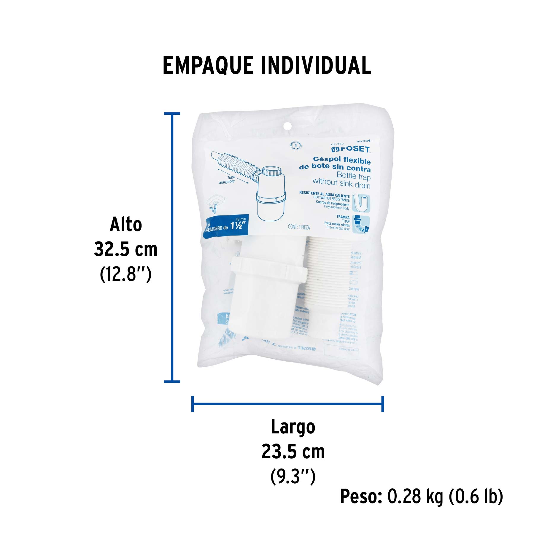 Céspol de bote de PP, para lavabo o fregadero, FOSET - Empaque
