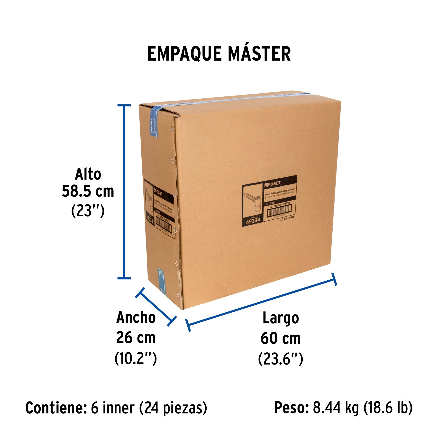 Céspol de bote de PP, para lavabo o fregadero, FOSET - Empaque