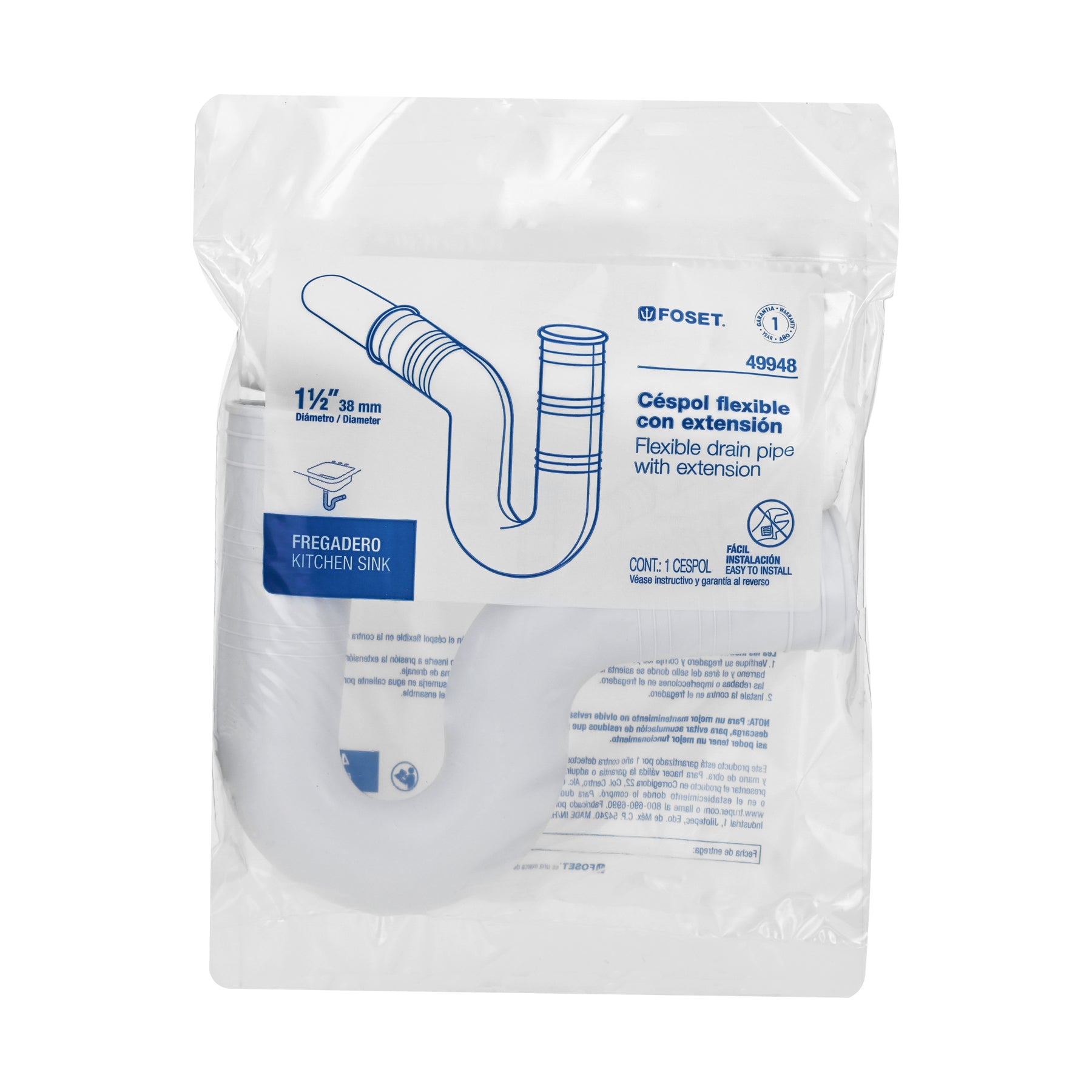 Céspol flexible de PVC, con extensión, para fregadero, FOSET