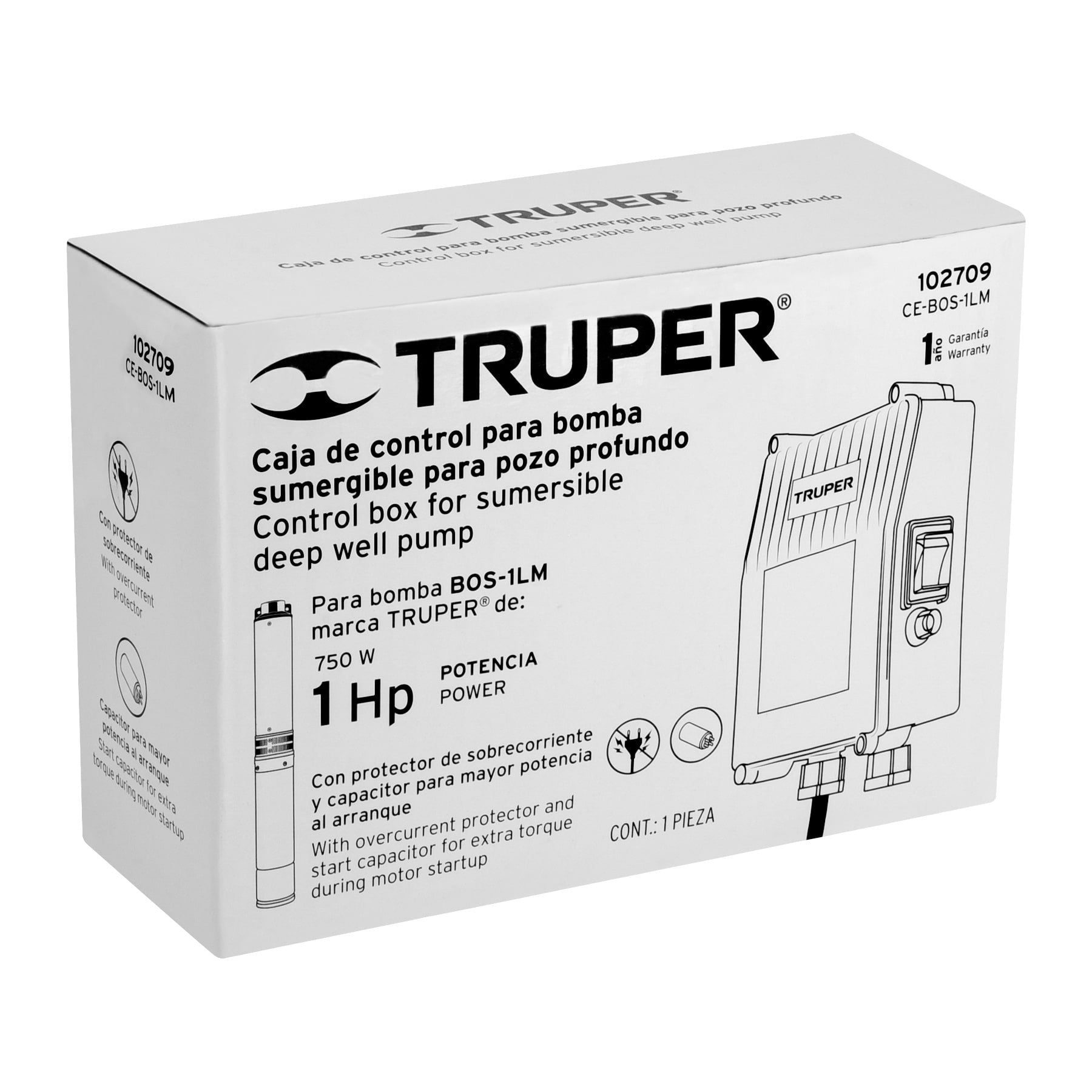 Caja de control para bomba tipo bala 1 HP, TRUPER