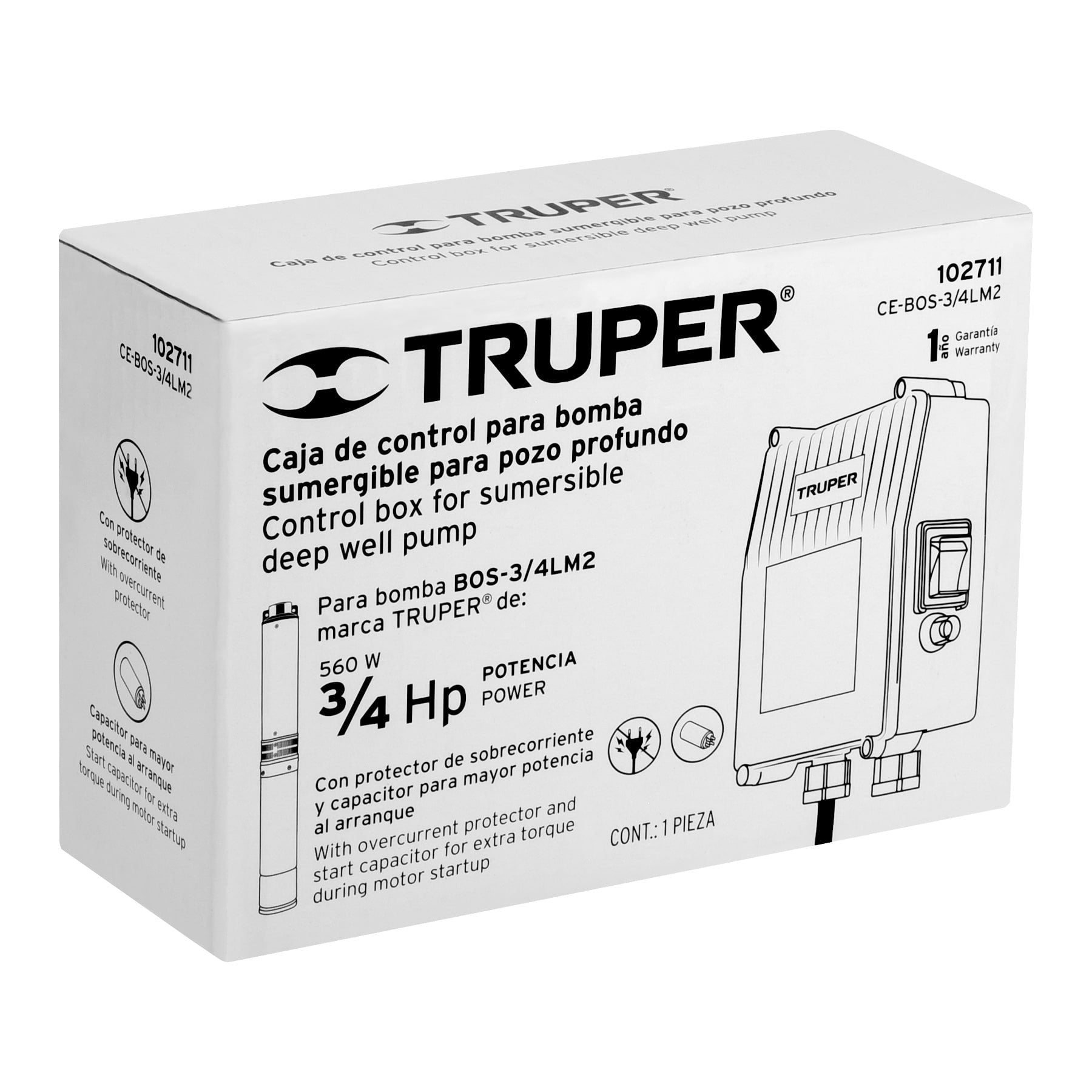 Caja de control para bomba tipo bala 3/4 HP, TRUPER