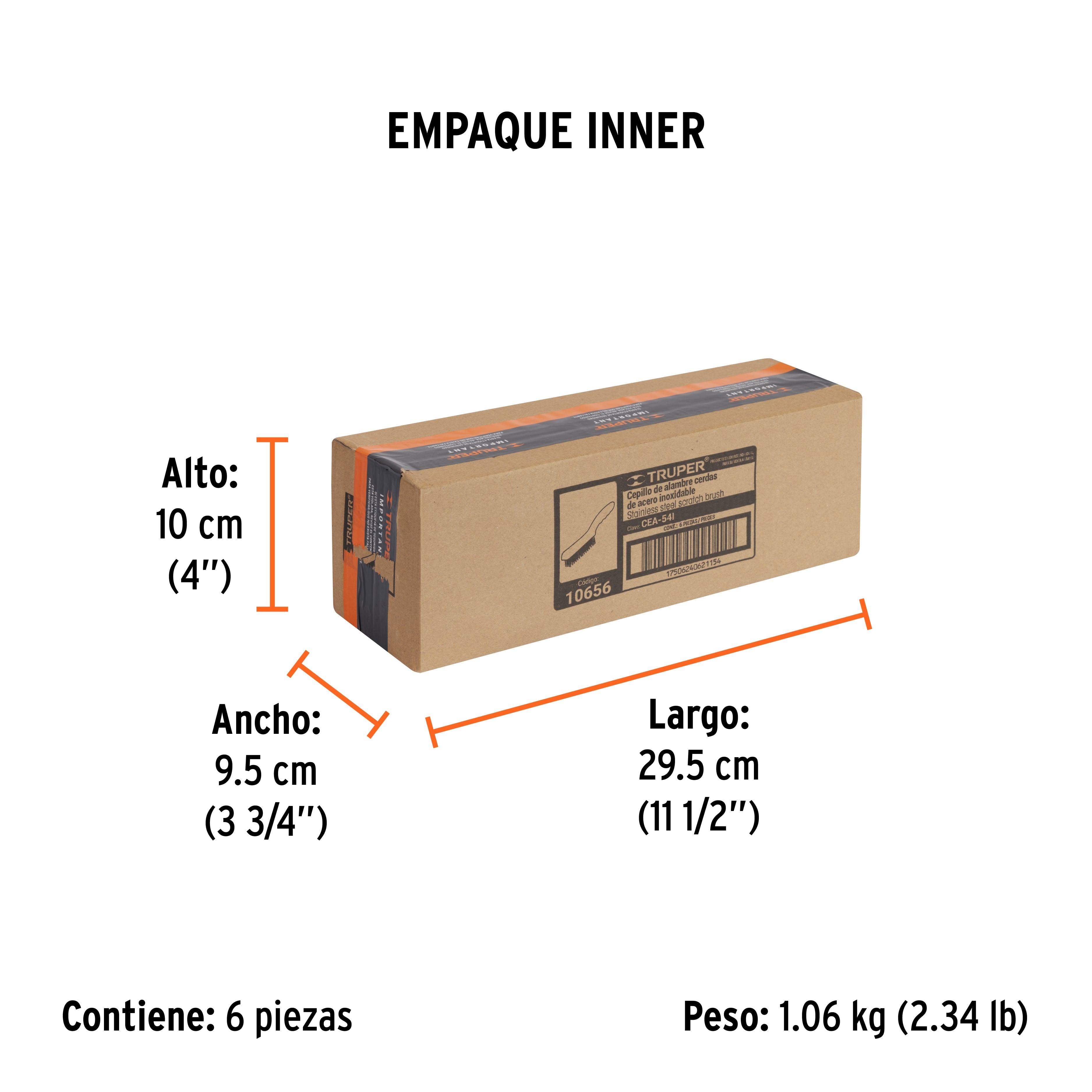 Cepillo de alambre 64 pinceles de acero inoxidable, TRUPER - Empaque