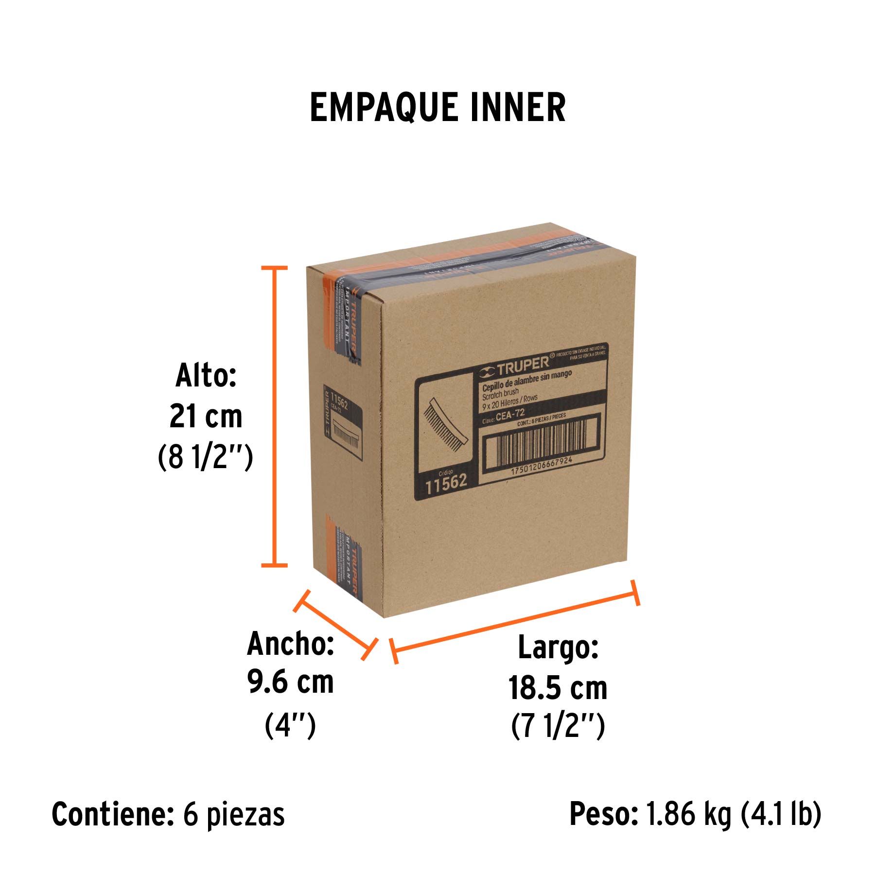 Cepillo de alambre 180 pinceles,rectangular sin mango,TRUPER - Empaque
