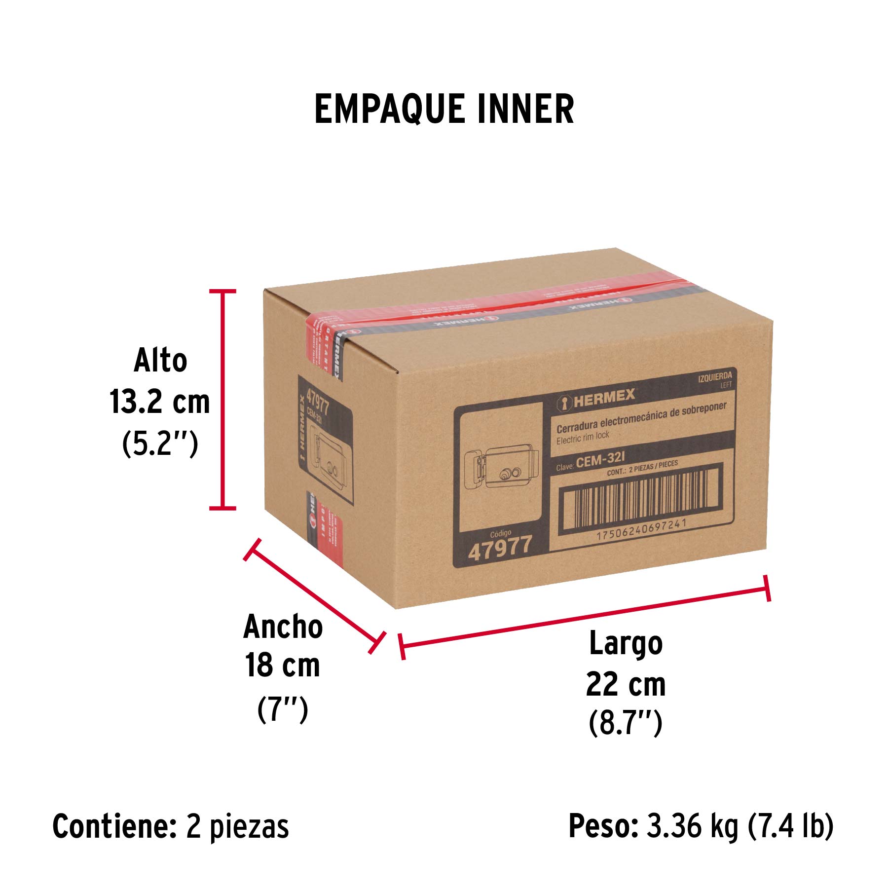 Cerradura electromecánica con botón, izquierda, HERMEX - Empaque