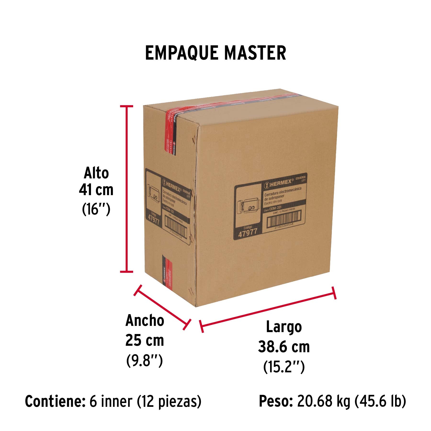 Cerradura electromecánica con botón, izquierda, HERMEX - Empaque