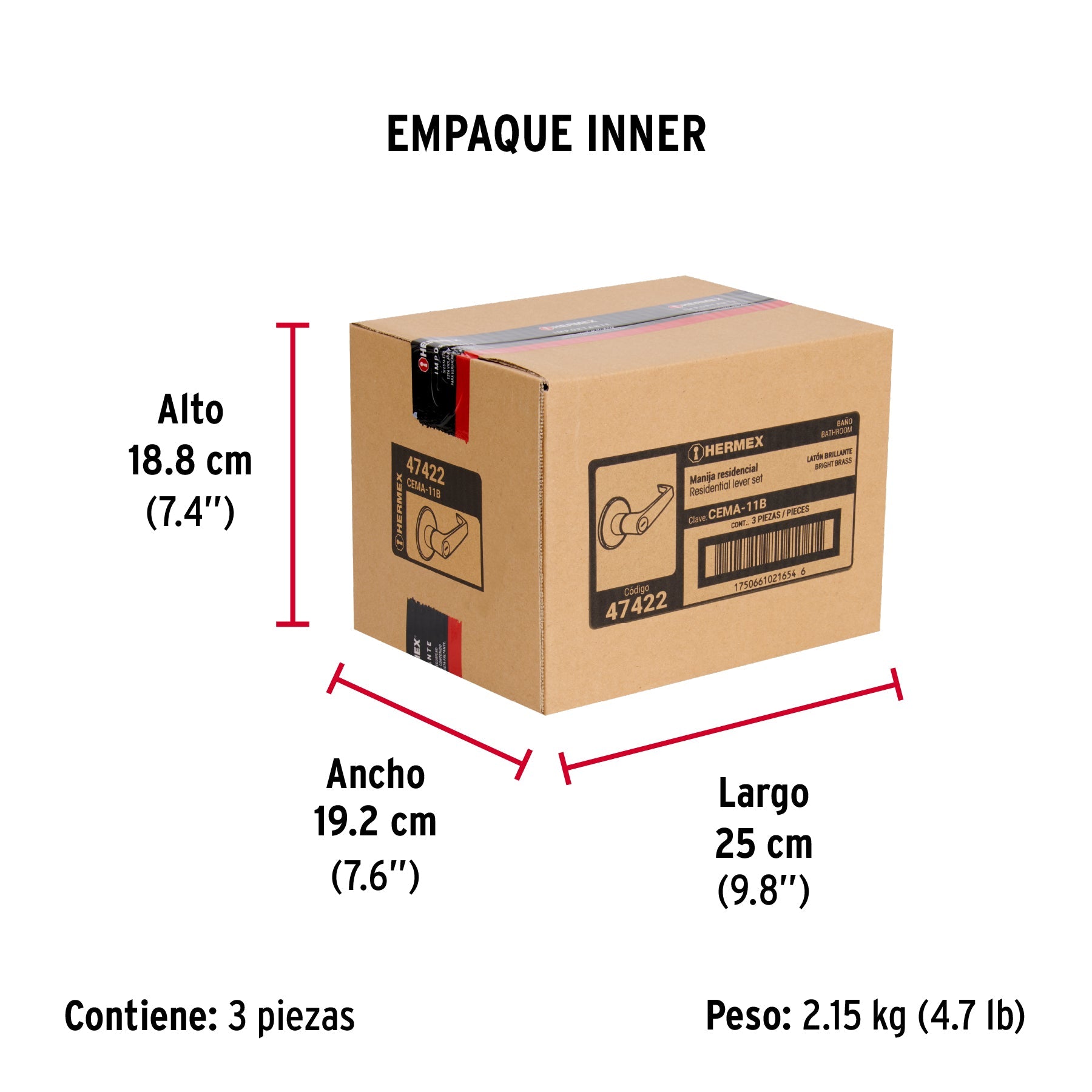 Cerradura manija "Siena" p/baño, latón brillante, HERMEX - Empaque