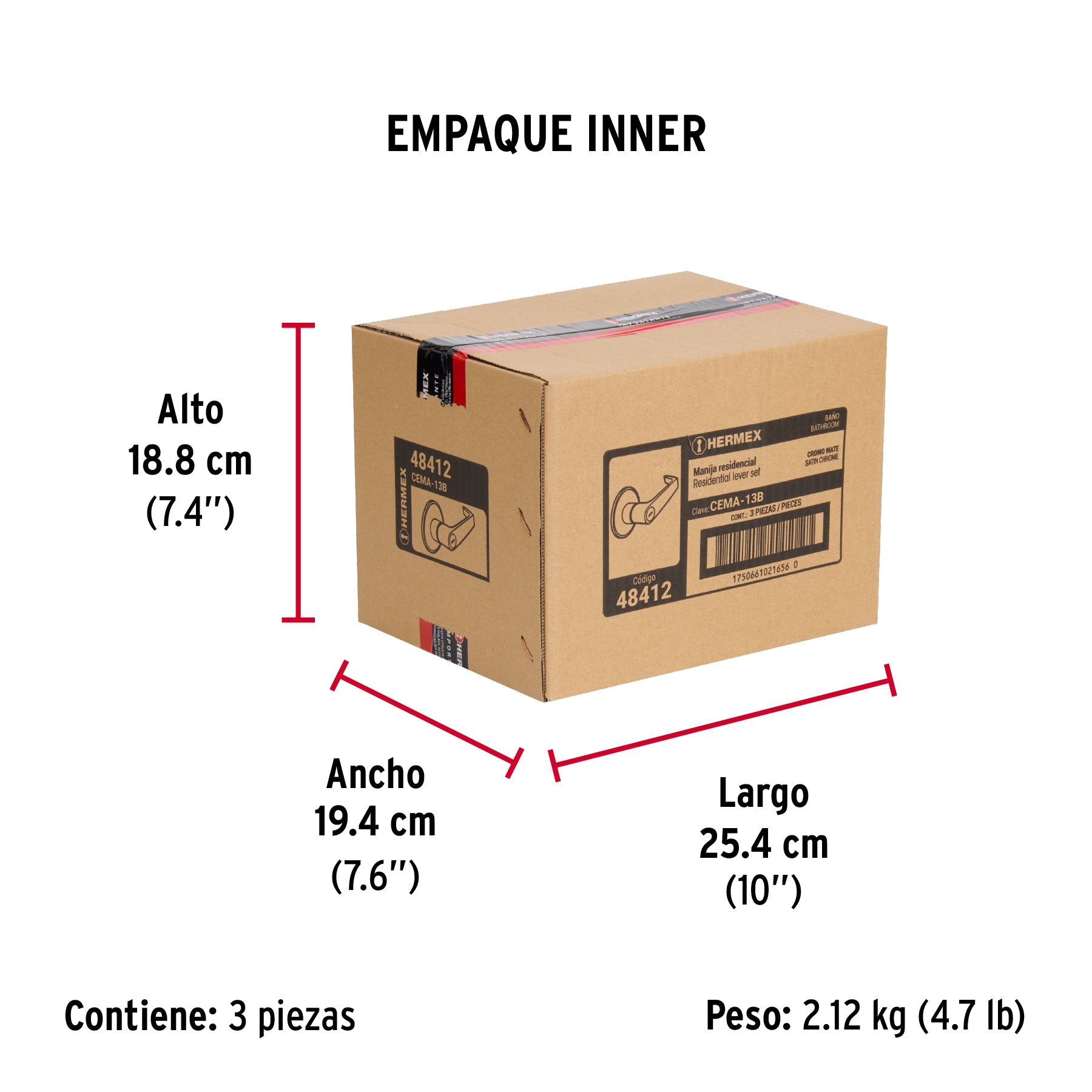 Cerradura manija "Siena" p/baño, cromo mate, HERMEX - Empaque