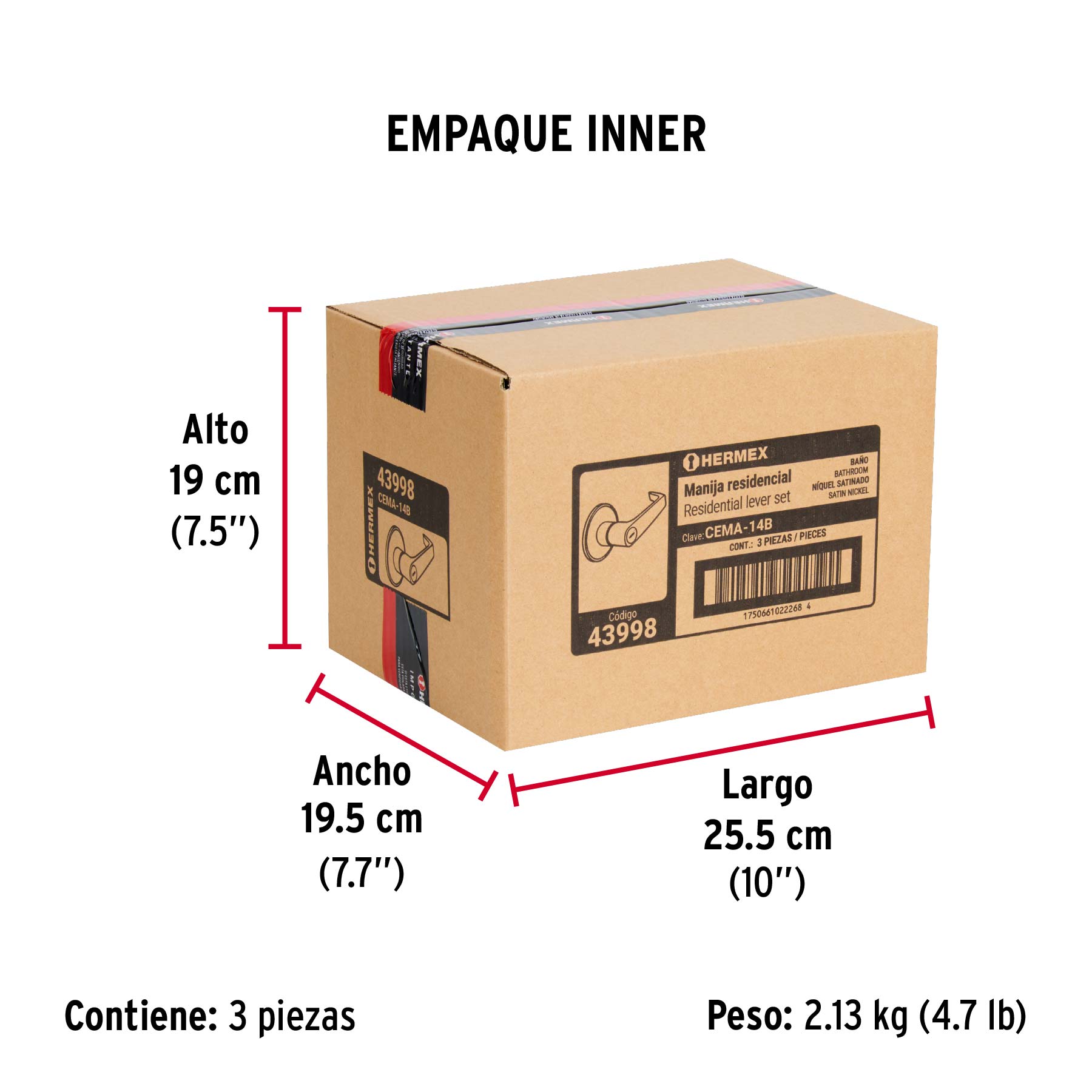 Cerradura manija "Siena" p/baño, níquel satinado, HERMEX - Empaque