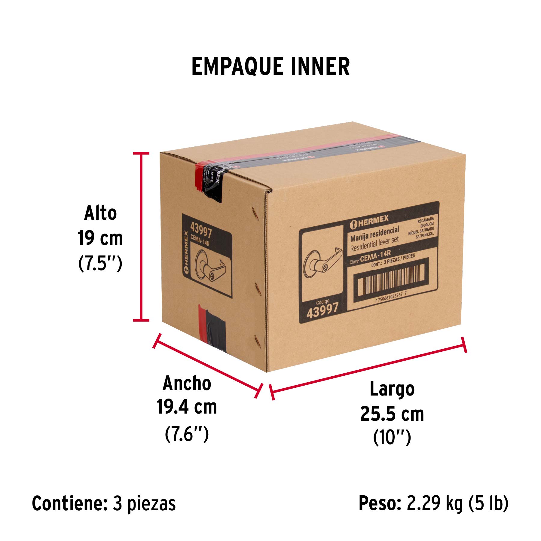 Cerradura manija "Siena" p/recámara, níquel satinado, HERMEX - Empaque