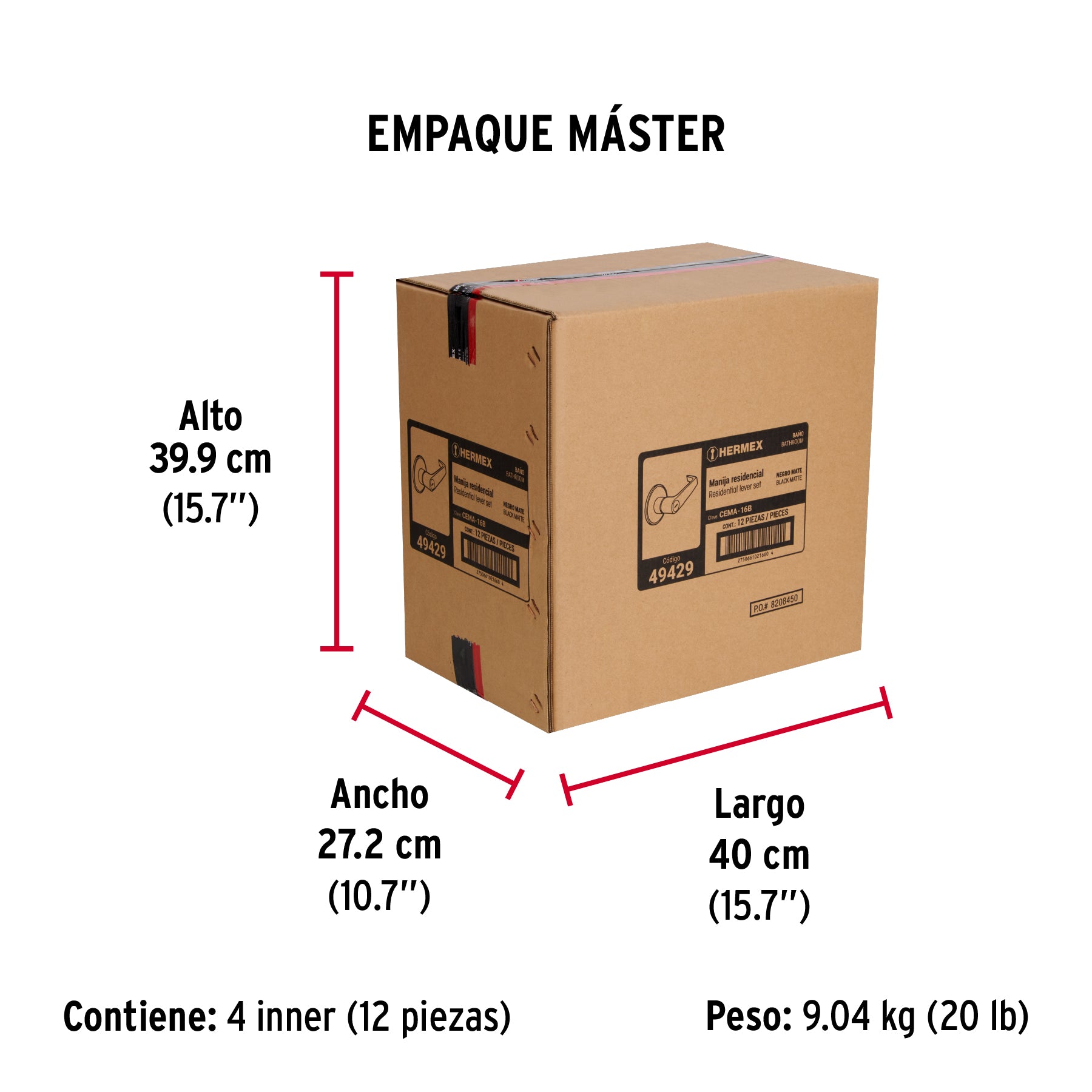 Cerradura manija "Siena" p/baño, negro mate, HERMEX - Empaque
