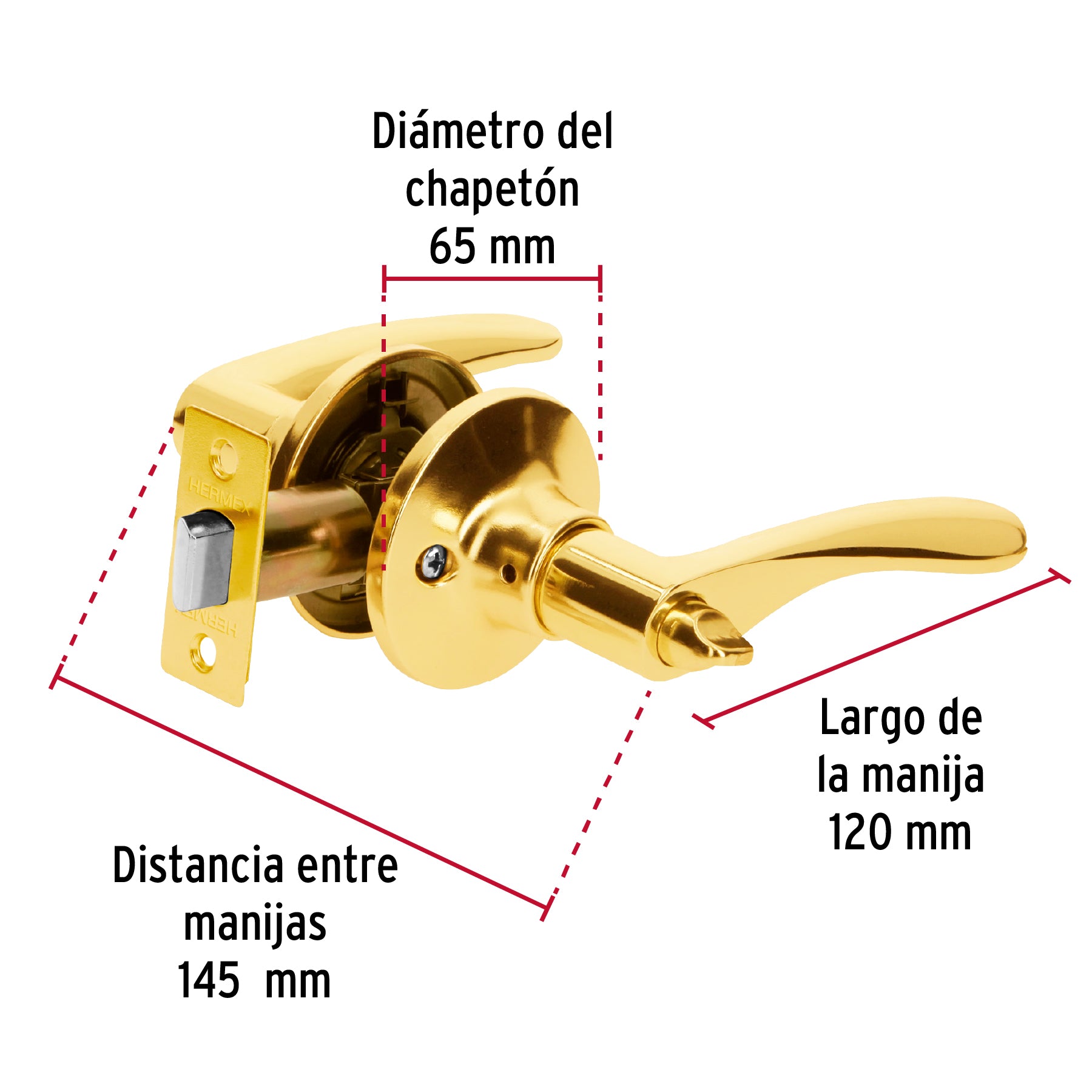 Cerradura manija "Milán" baño latón brillante, cil metal