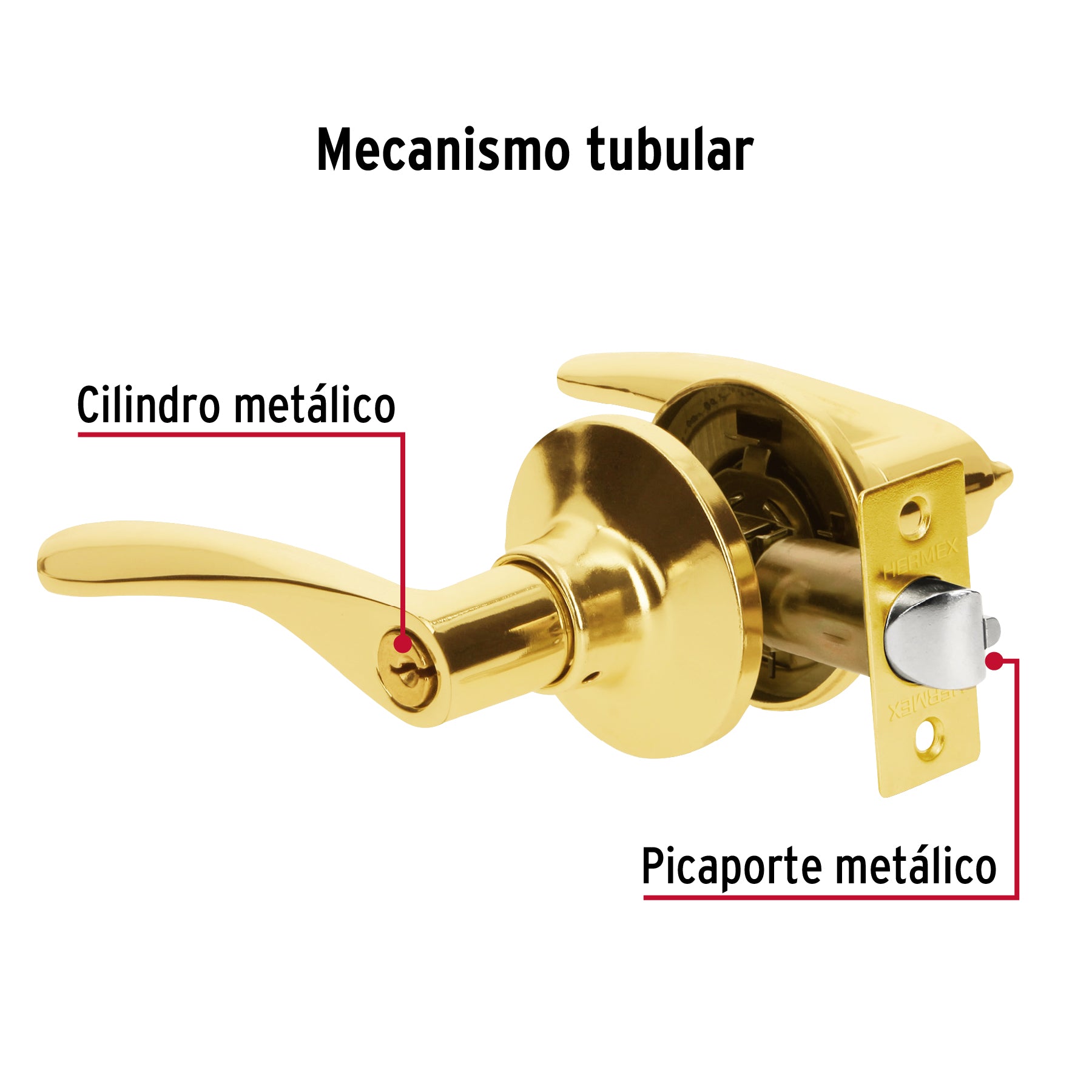 Cerradura manija "Milán" recámara latón brillante, cil metal