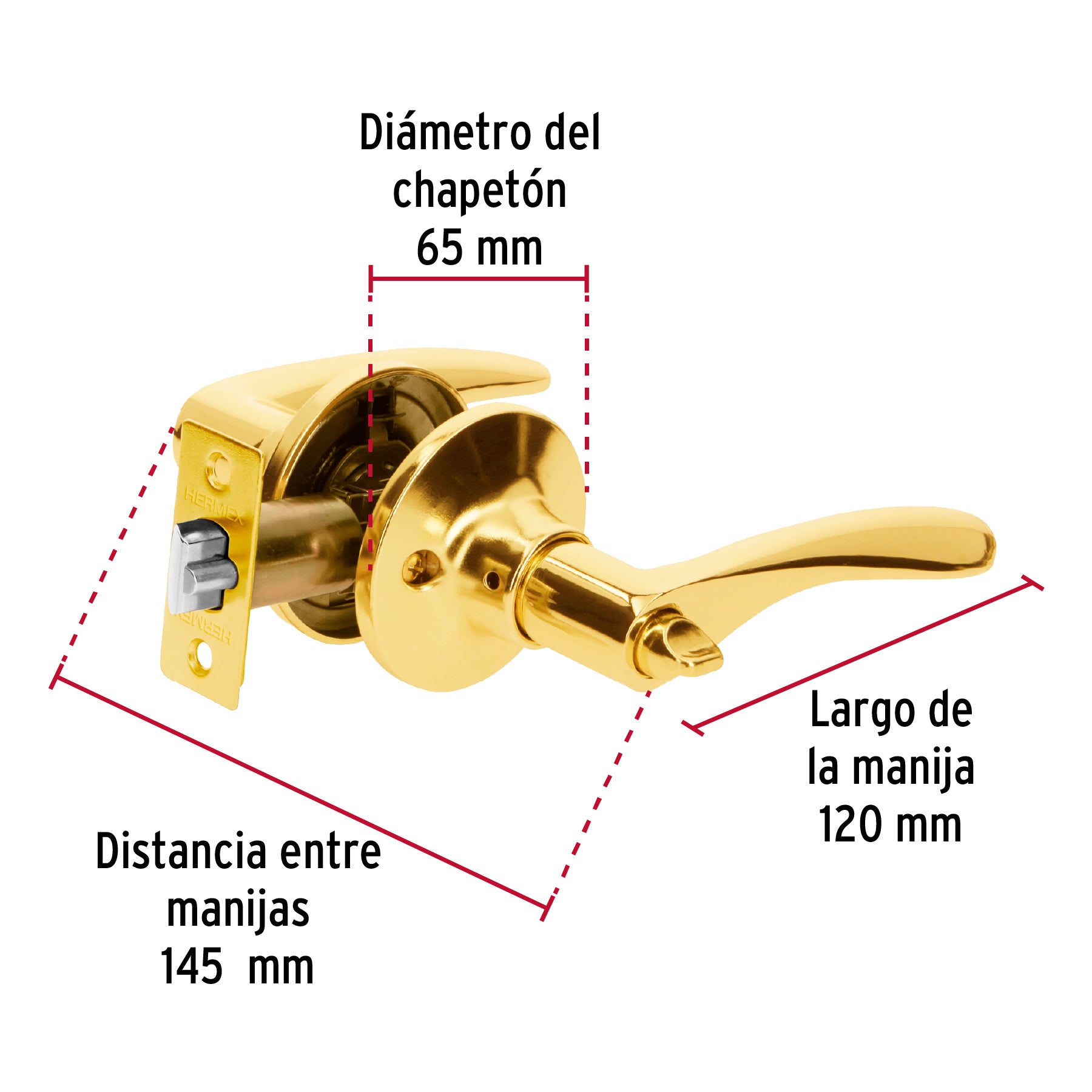 Cerradura manija "Milán" recámara latón brillante, cil metal