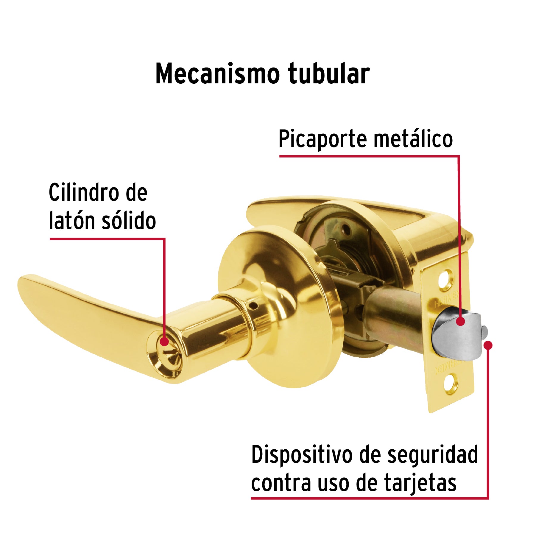Cerradura manija "Turín", recámara latón brillante,cil latón