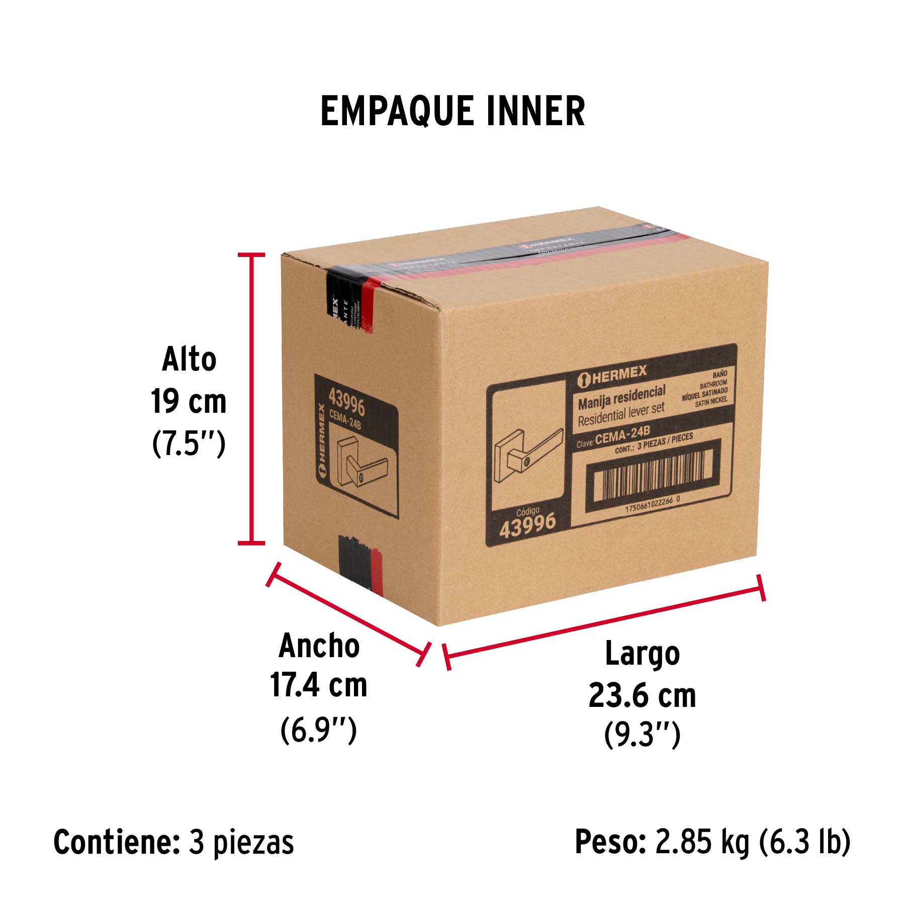 Cerradura manija "Módena" p/baño, níquel satinado, HERMEX - Empaque