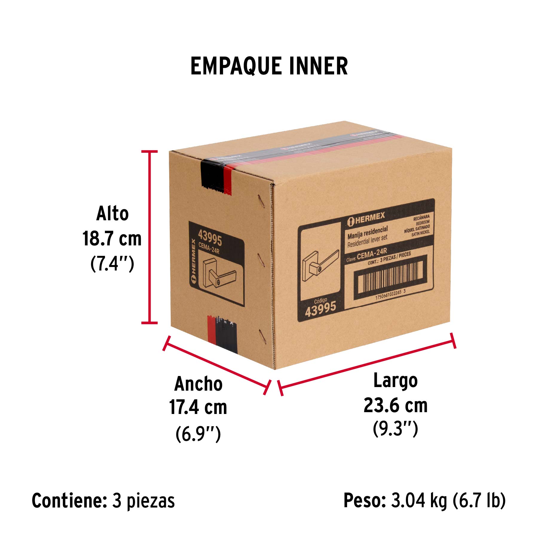 Cerradura manija "Módena" p/recámara, níquel satinado,HERMEX - Empaque