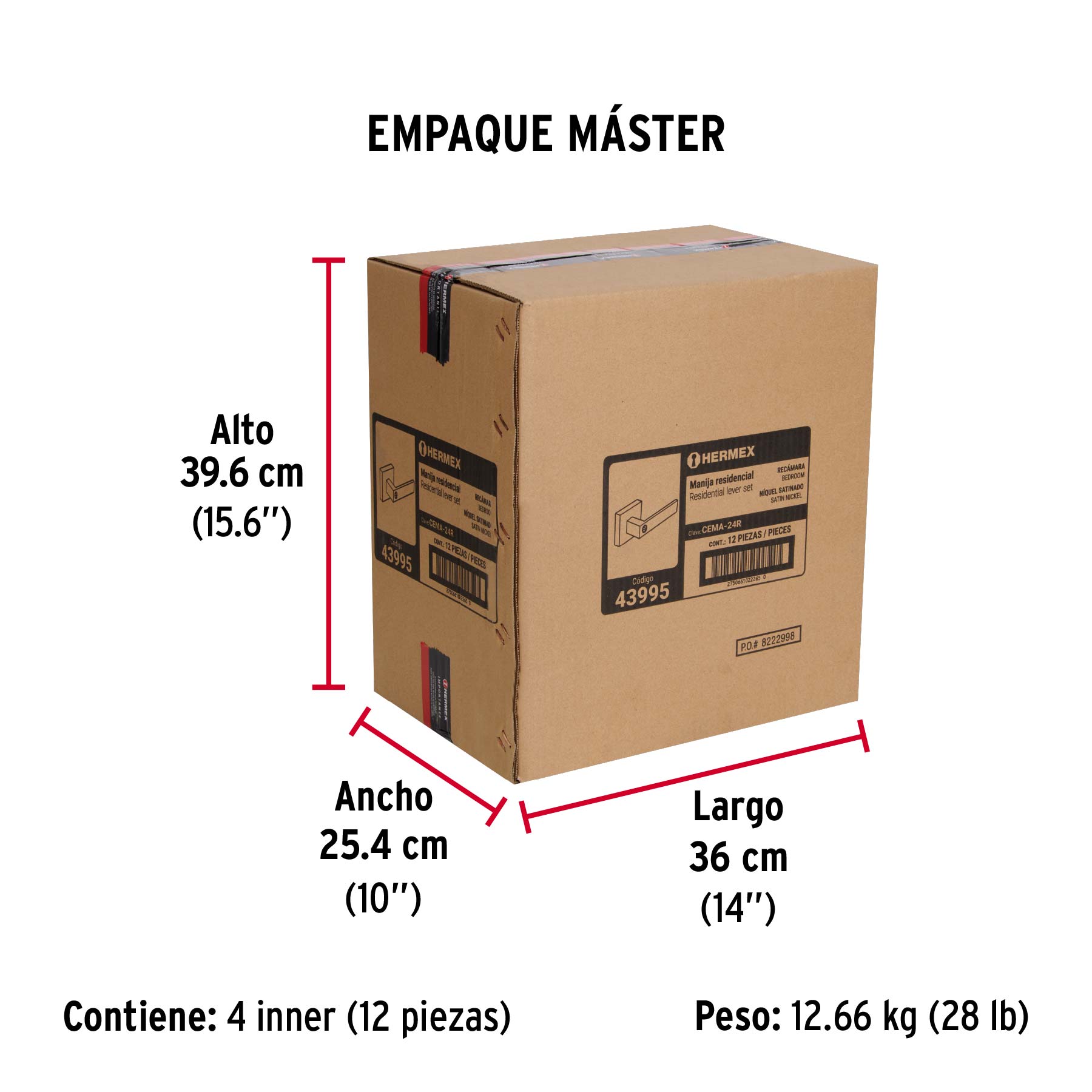 Cerradura manija "Módena" p/recámara, níquel satinado,HERMEX - Empaque