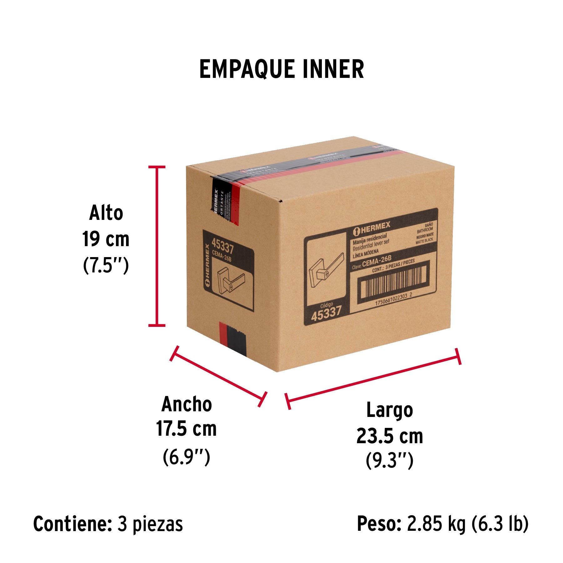 Cerradura manija "Módena" p/baño, negro mate, HERMEX - Empaque
