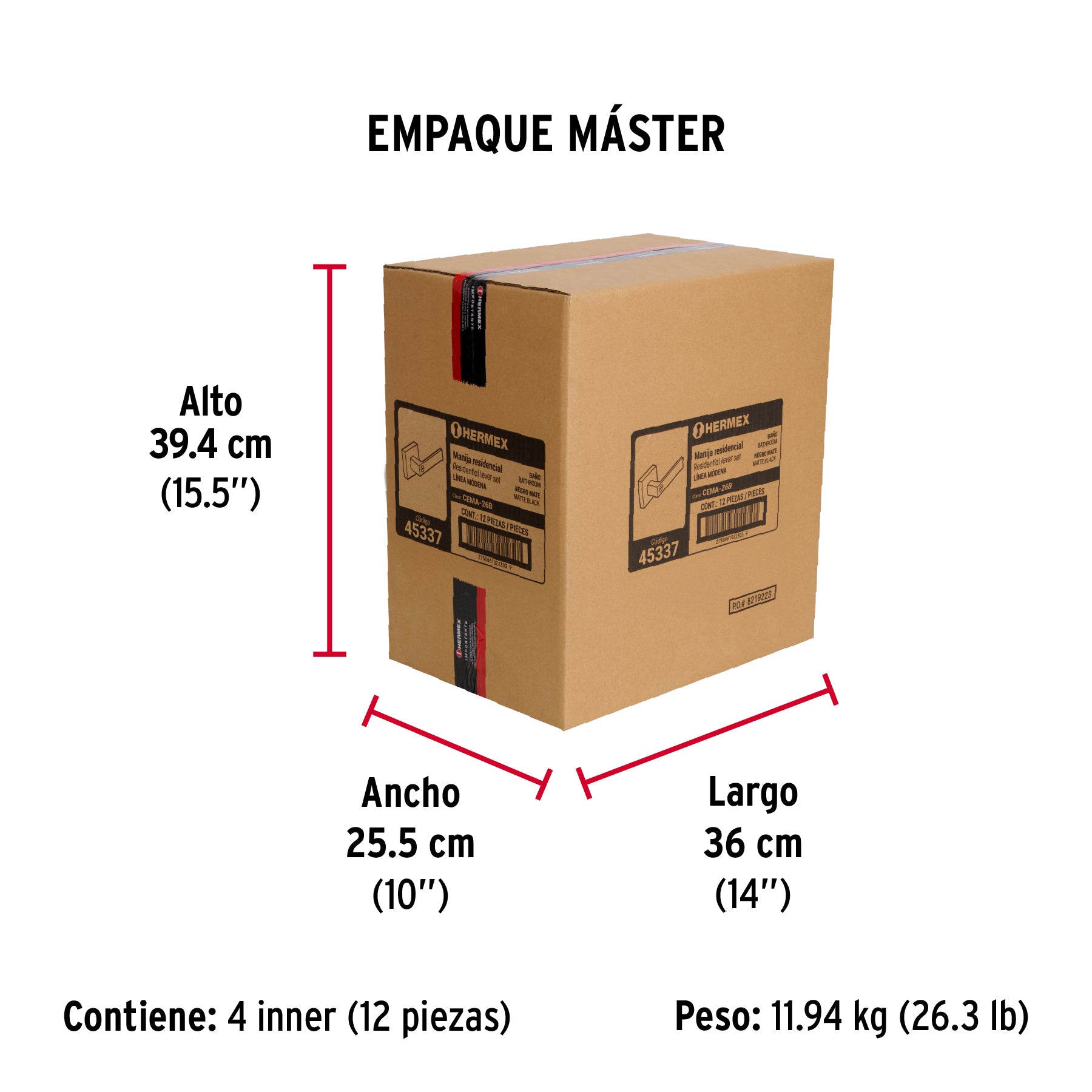 Cerradura manija "Módena" p/baño, negro mate, HERMEX - Empaque