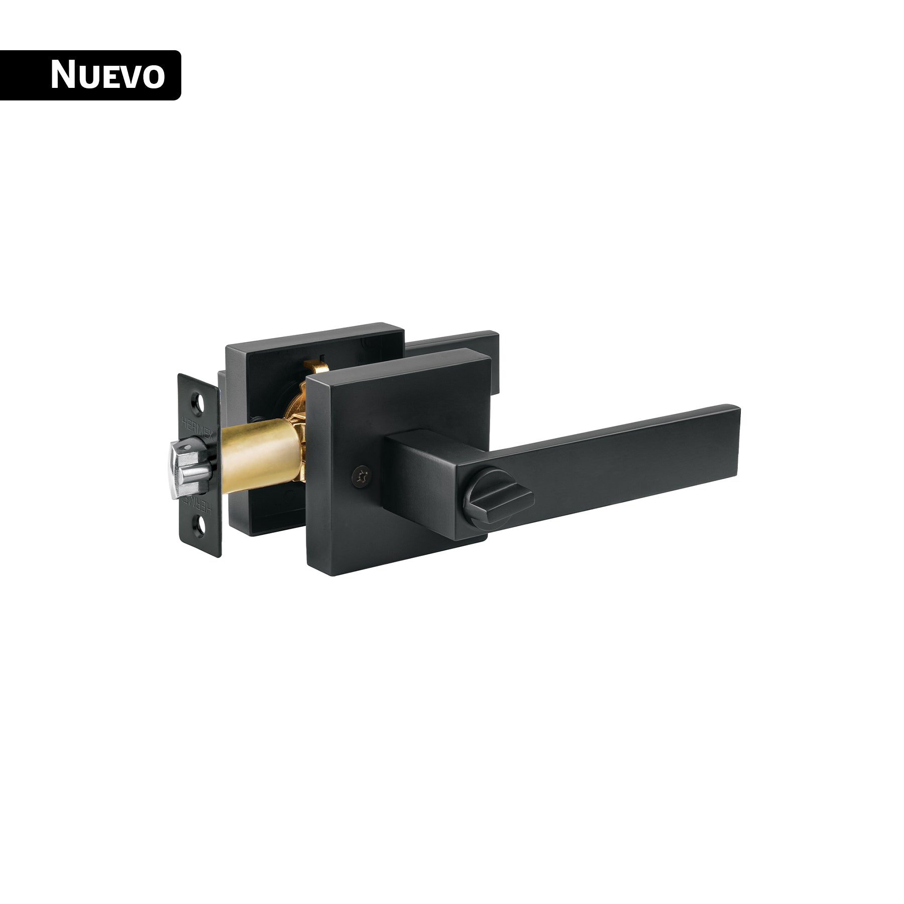 Cerradura manija "Módena" p/recámara, negro mate, HERMEX